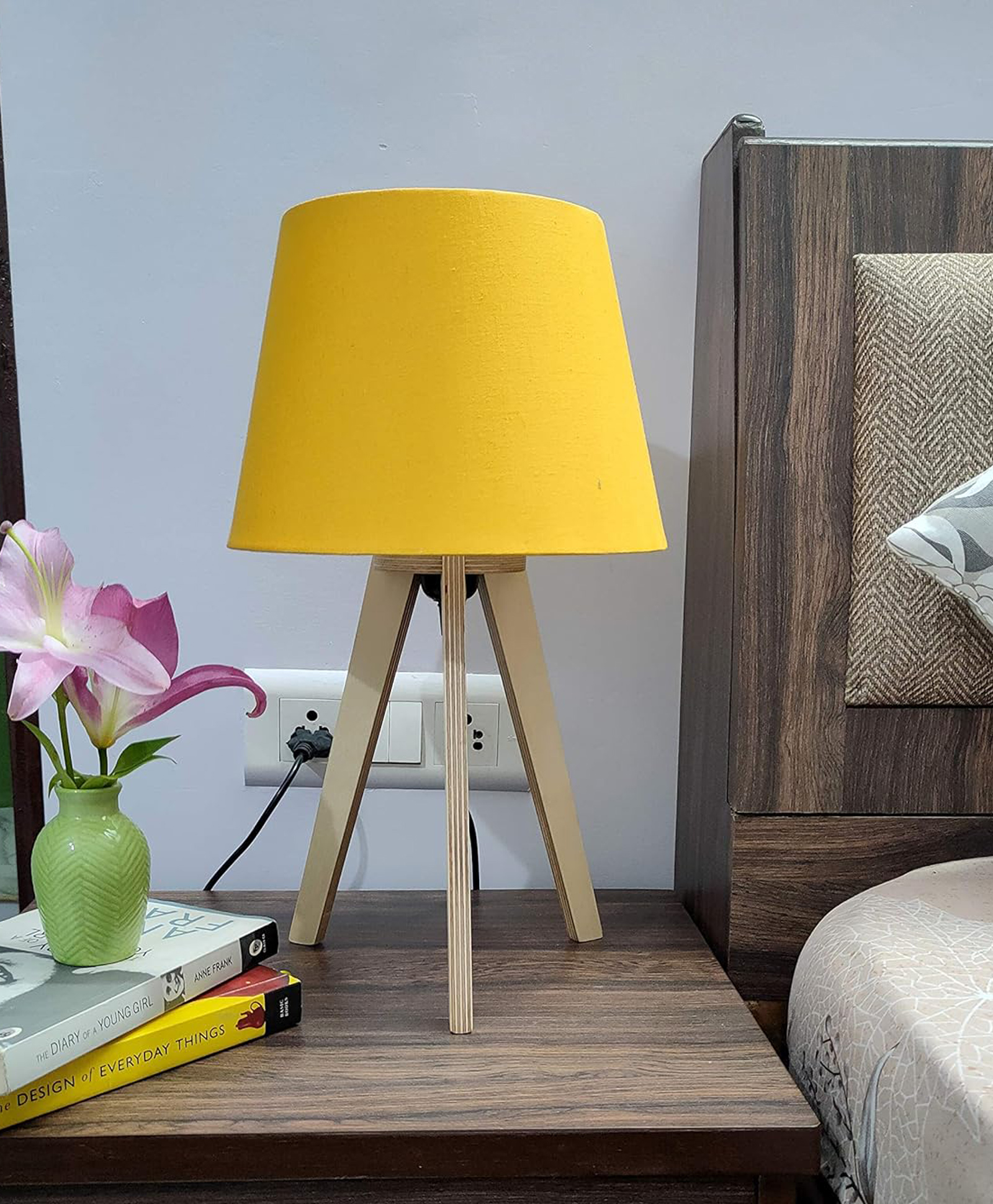 Crosscut Furniture Premium Wooden Bed Side LED Table Lamp In Natural Finish (Fresh Yellow)-image-3
