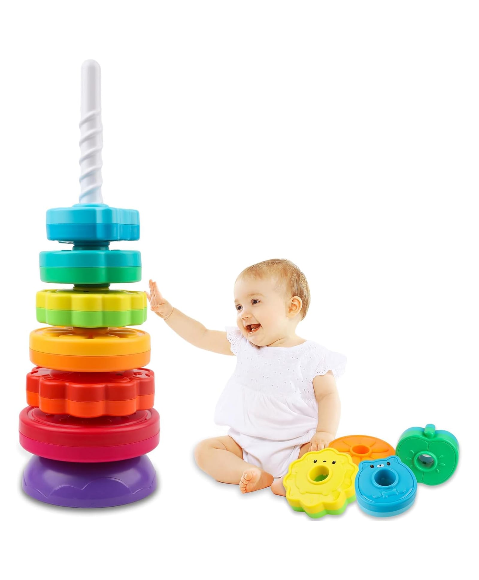 FUNVERSE Spinning Stacking Tower Toy for Kids & Toddlers | Fun & Educational Learning Toy for Boys & Girls | Rainbow Spin Tower Educational Activity Toys for Baby, Toddler 1+ Year-picture-19