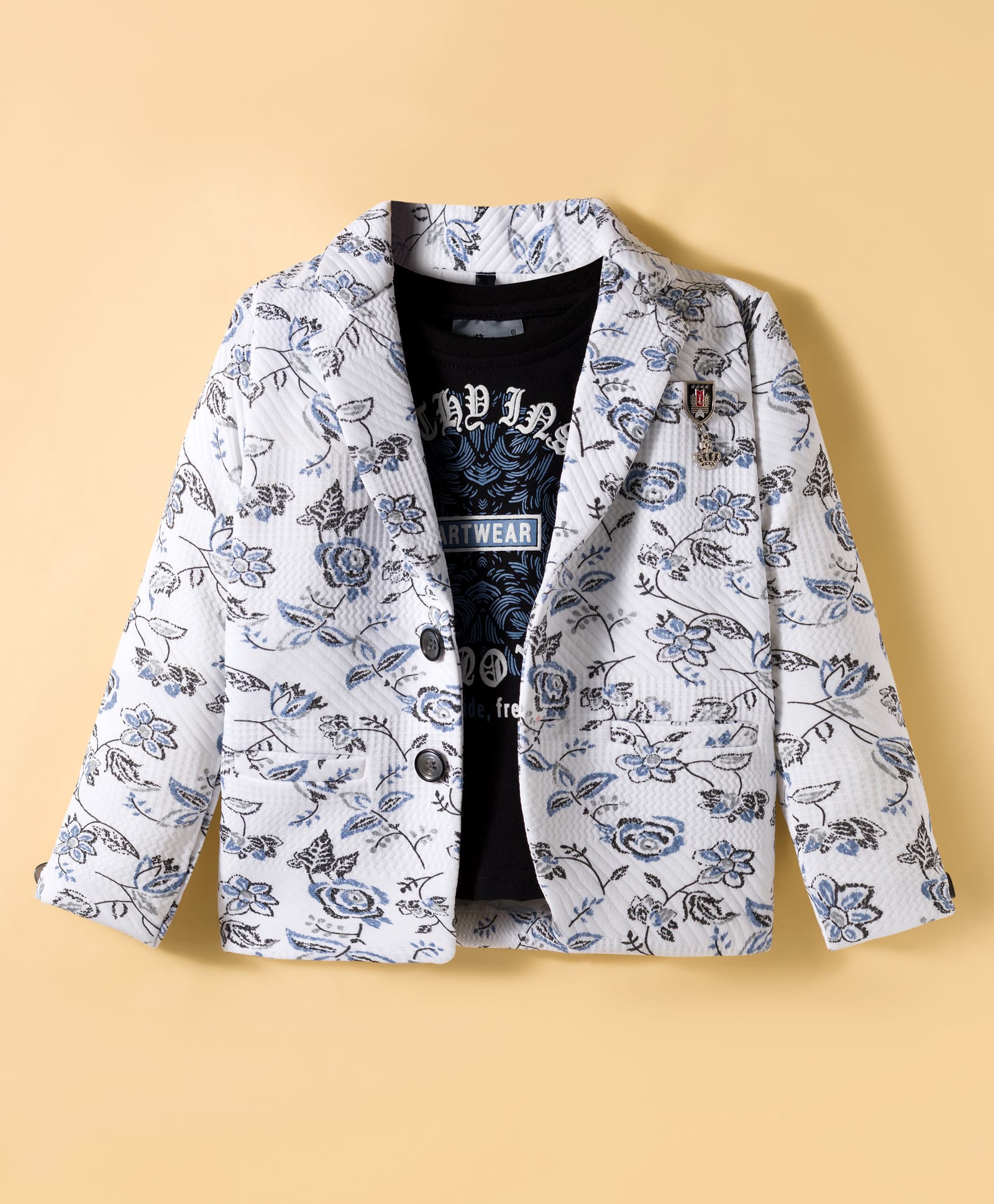 Dapper Dudes Full Sleeves Floral Printed Blazer With Tee Set - White-image-49