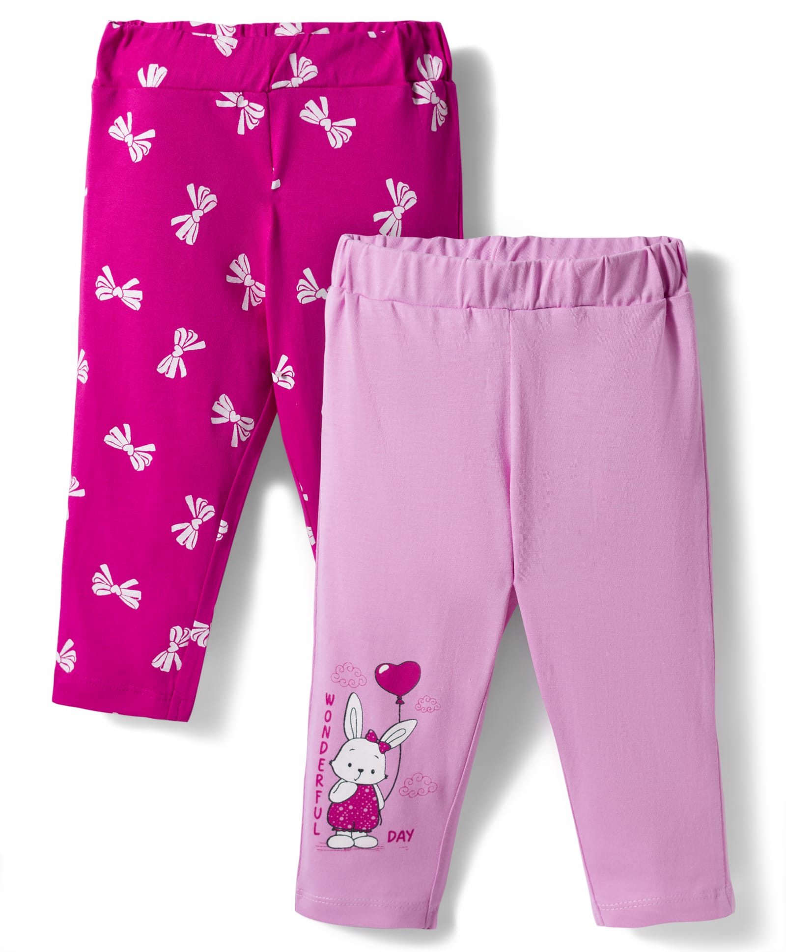 Doodle Poodle 100% Cotton Single Jersey Knit Full Length Leggings With Bow & Teddy Print Pack Of 2 - Fuchsia & Lavender-image-29