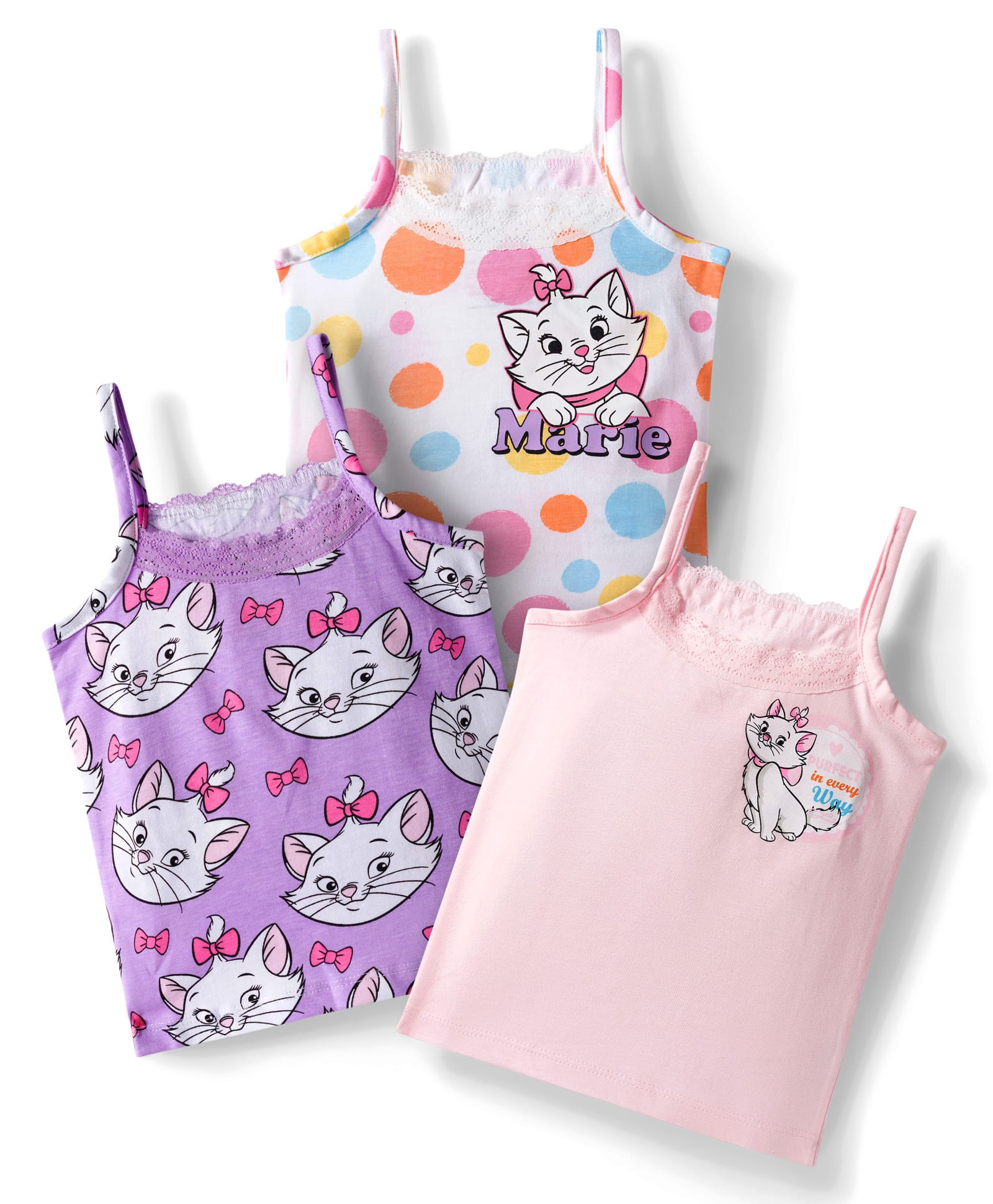 Babyhug Disney Single Jersey Knit Sleeveless Slips with Marie Graphic Pack of 3 - White Lilac & Pink-picture-30