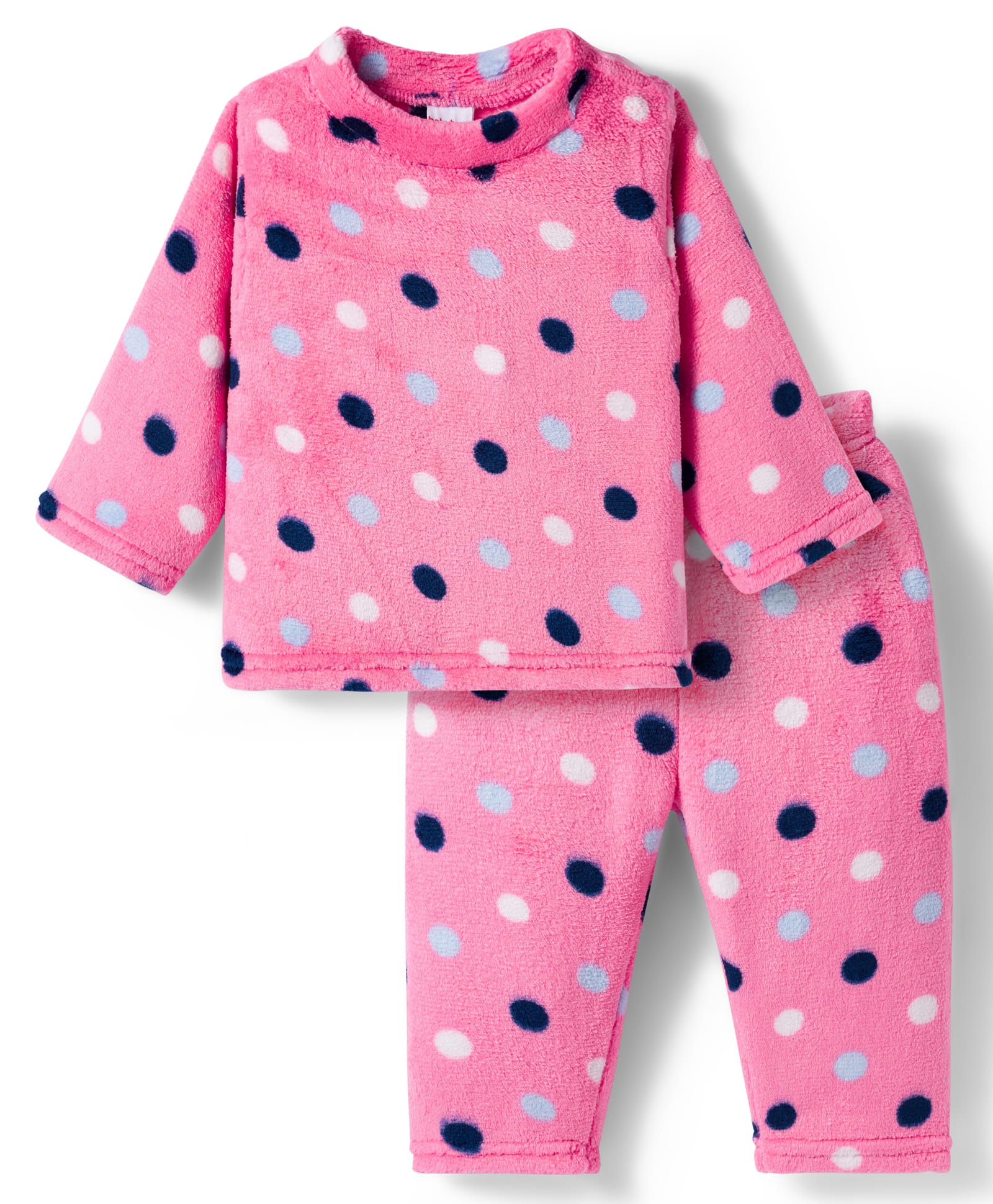 Babyhug Velour Knit Full Sleeves Co-ords Night Suit With Polka Dots - Pink-image-45