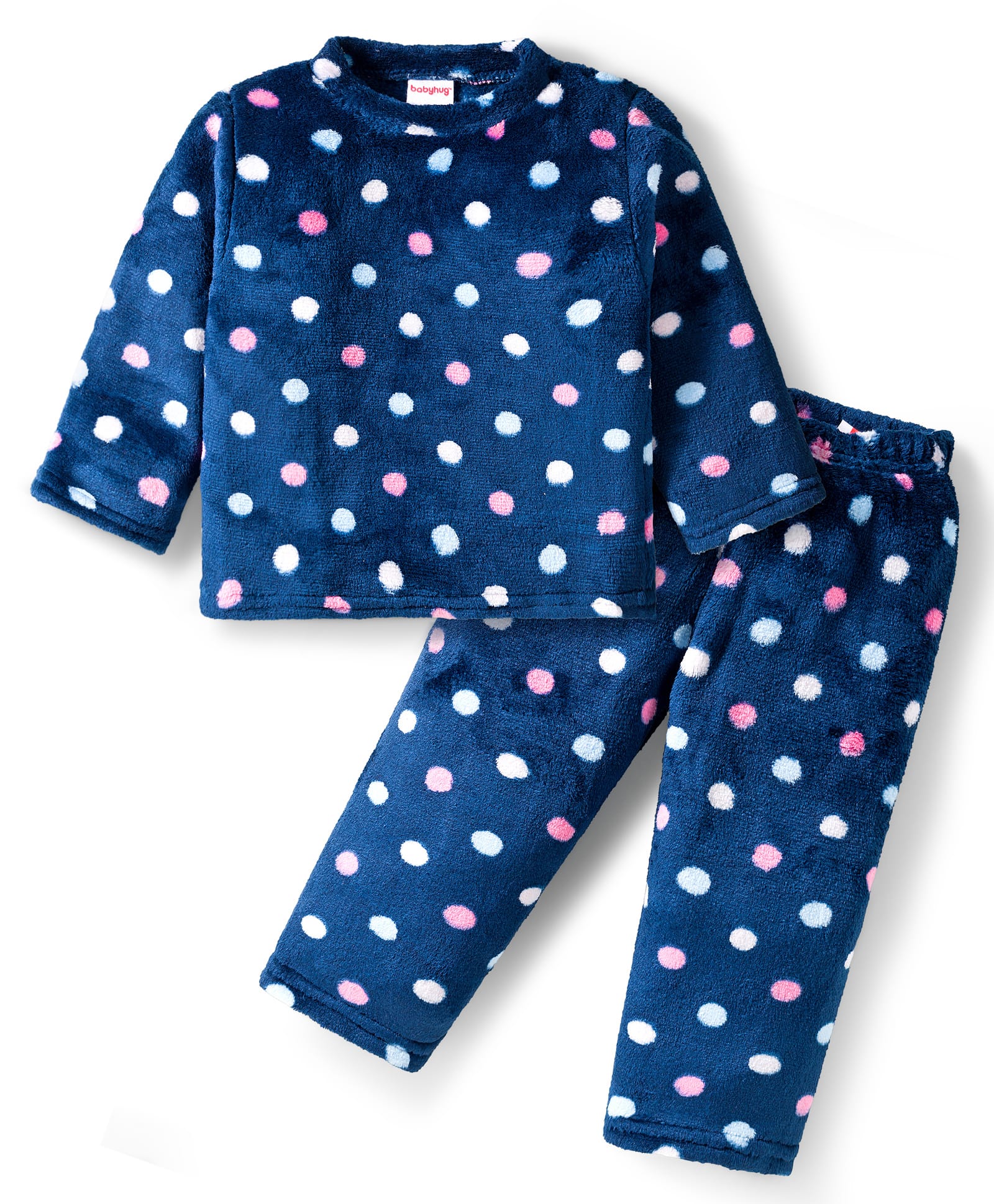 Babyhug Knit Full Sleeves Co-ords Winter Night Suit with Polka Dot Print - Navy Blue-image-49