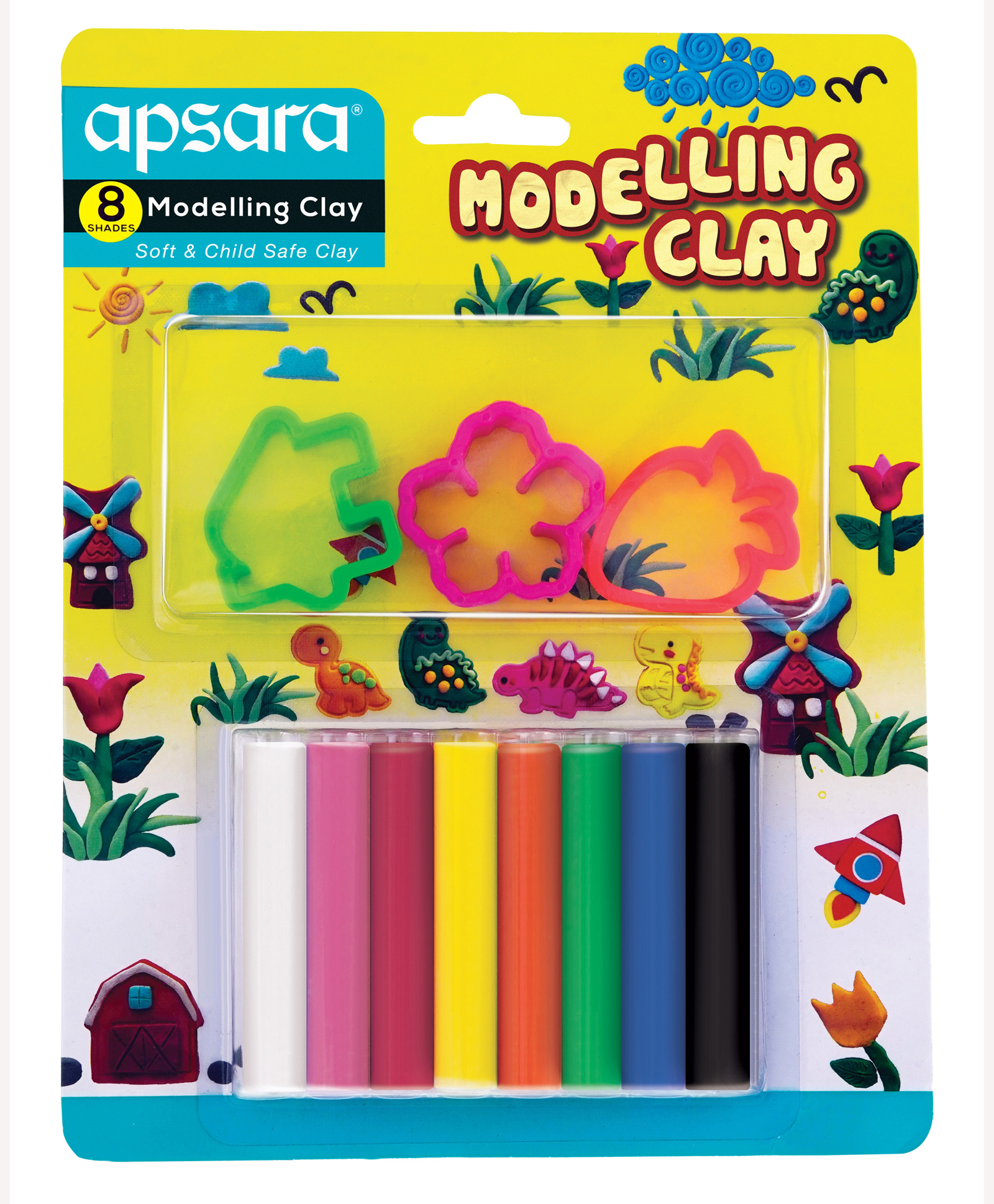 Apsara Non-Toxic Super Soft Modelling Clay Pack 8 Shades - Multicolour