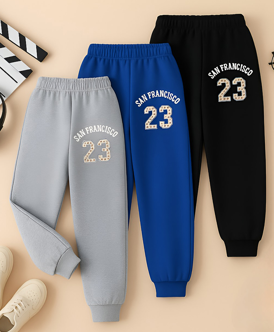 Googo Gaaga Cotton Knit Pack Of 3 San Francisco Text Printed Joggers - Grey Royal Blue & Black-image-31