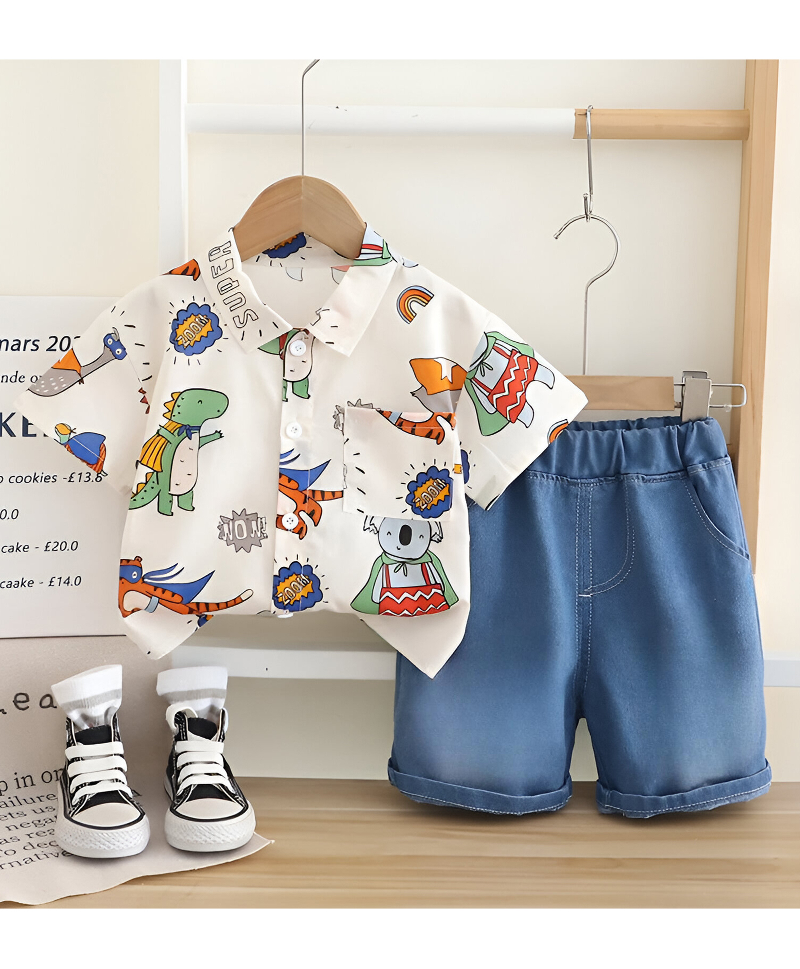 Googo Gaaga Cotton Woven Half Sleeves Baby Animals Printed Shirt & Shorts Set - White-picture-15