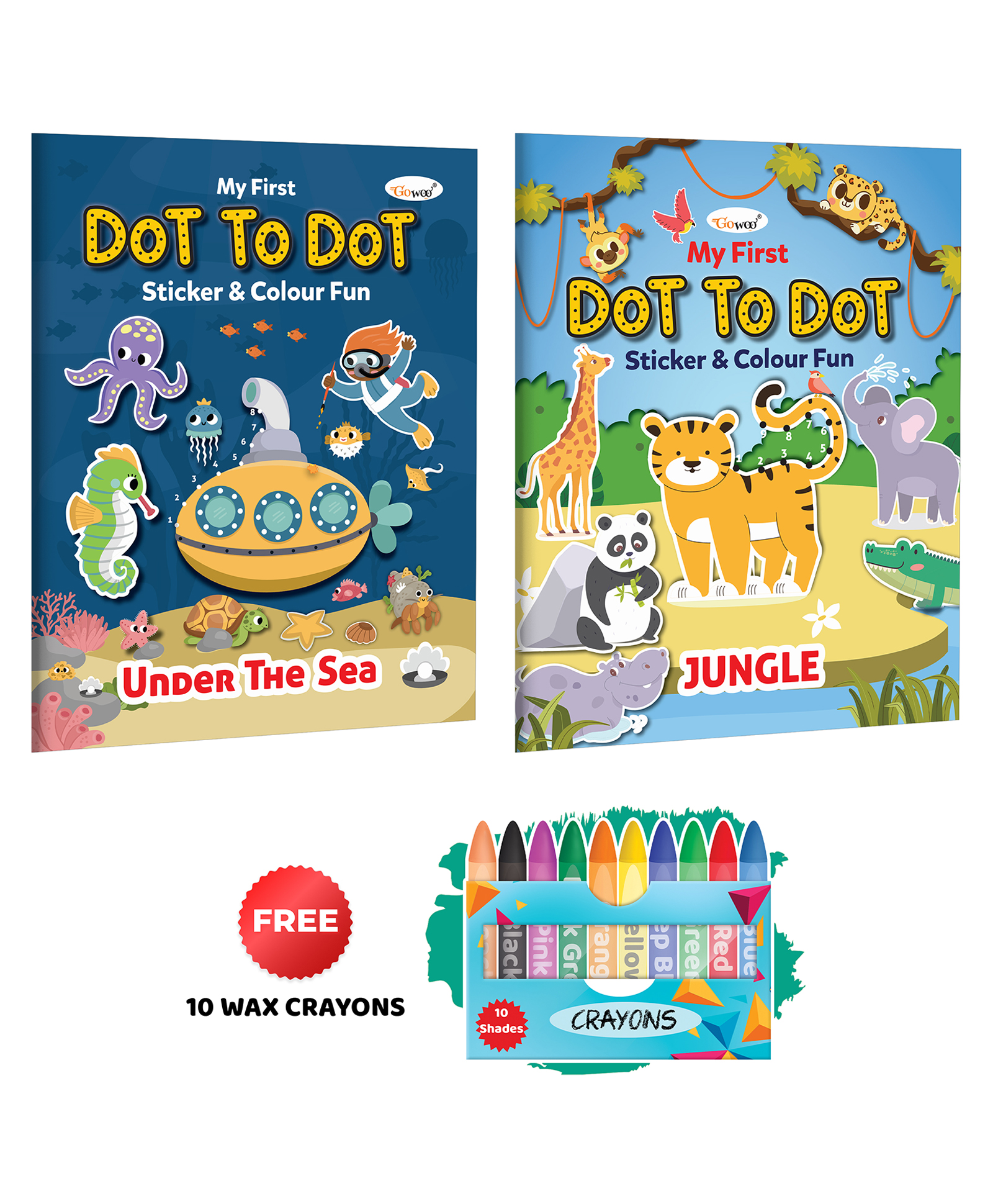 My first Dot to Dot Fun Under the Sea & Jungle Colouring Book with 10 Wax Crayons Set of 2 - English-image-9