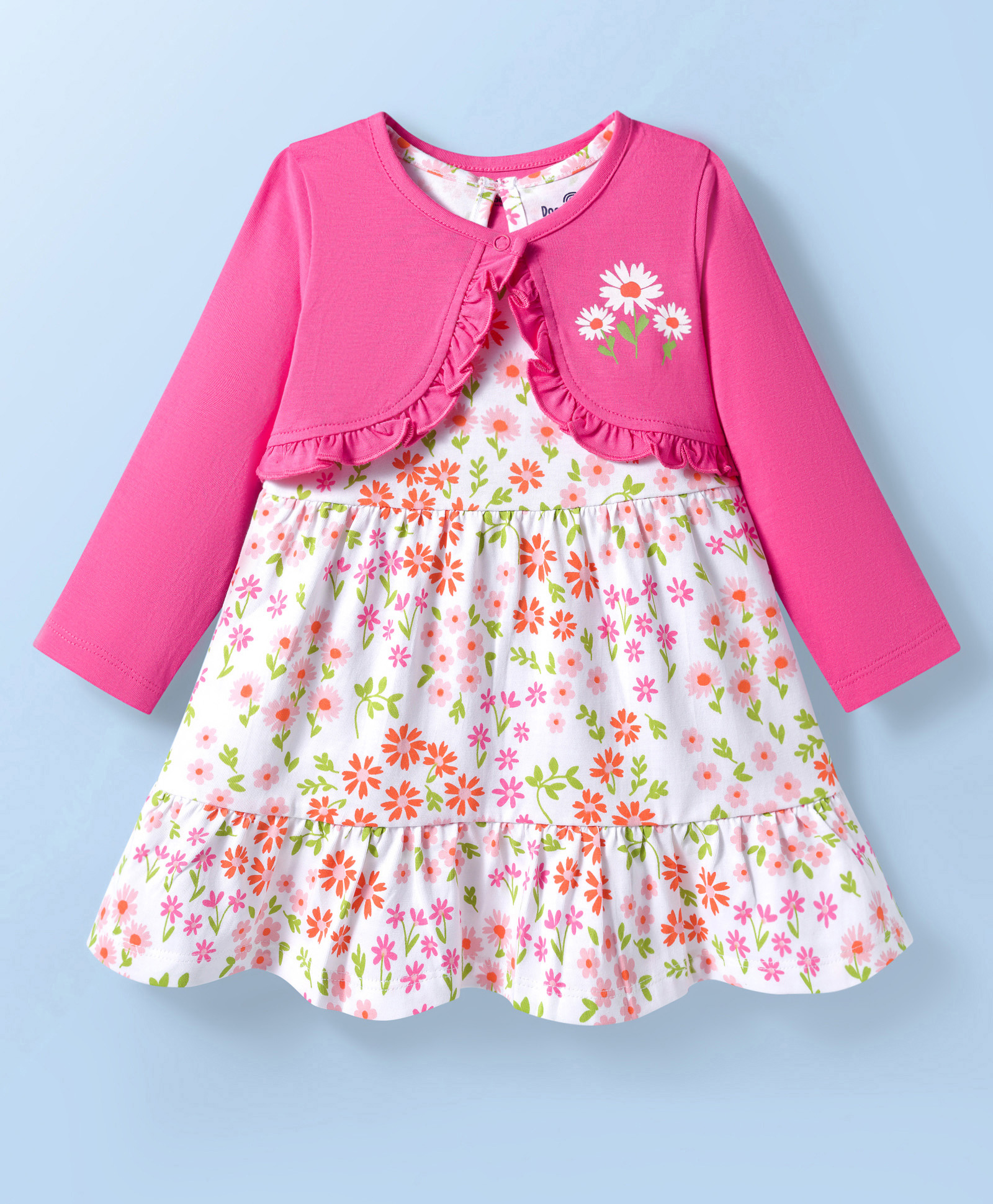 Doodle Poodle 100% Cotton Single Jersey Knit Frock With Shrug & Tree Print - Red & White-image-10