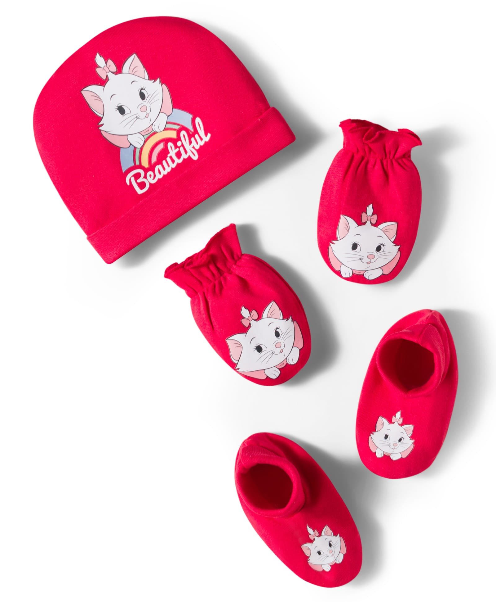 Babyhug Disney Interlock Knit Cap Mittens & Booties Set With Marie Graphic Red - Diameter 9.5 cm-picture-18