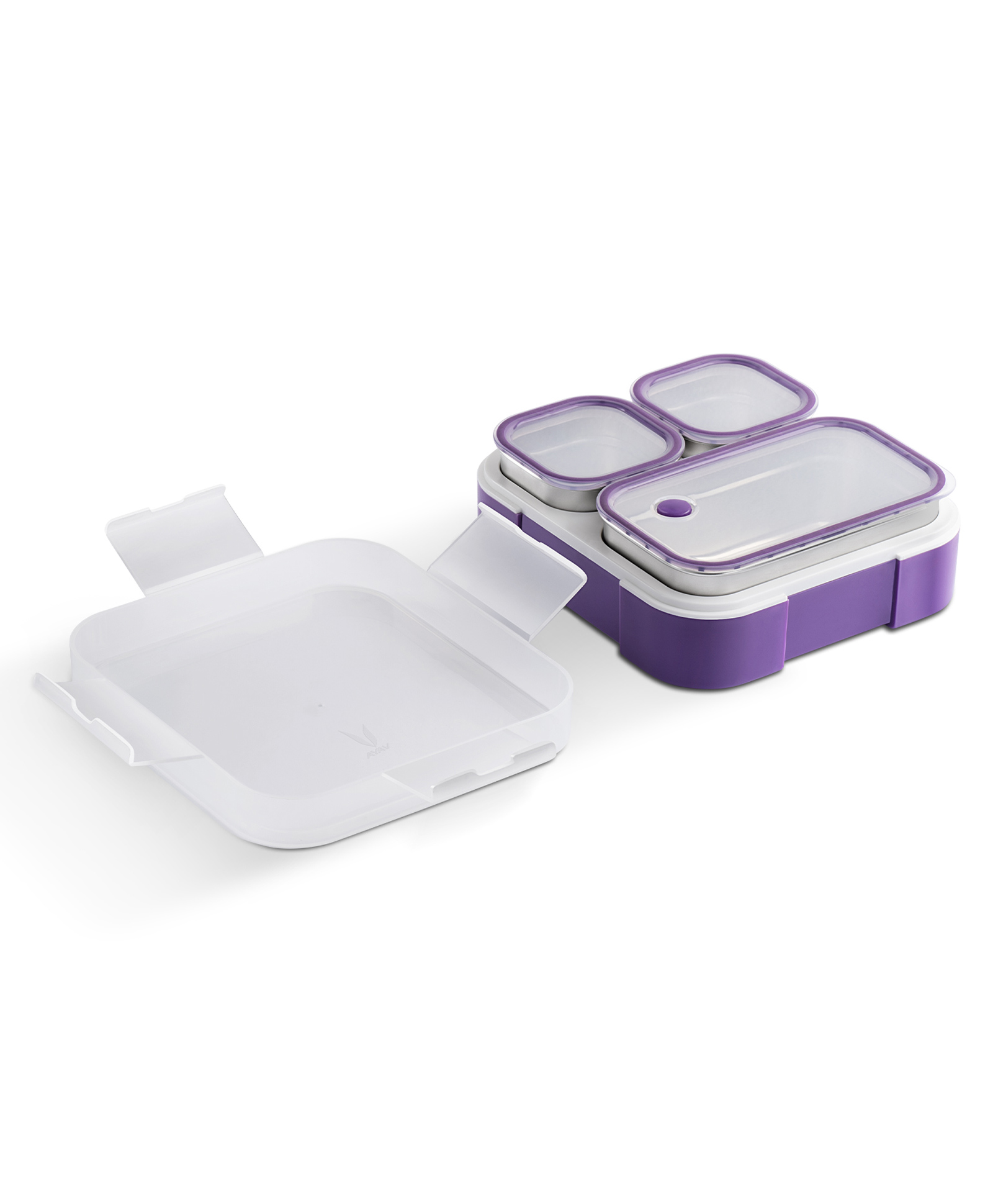 VAYA TYDBYT Lunchbox, Stainless Steel Bento Lunch Box with 3 Leakproof Compartments Ideal for Kids, Office, and School Use, Color - Purple