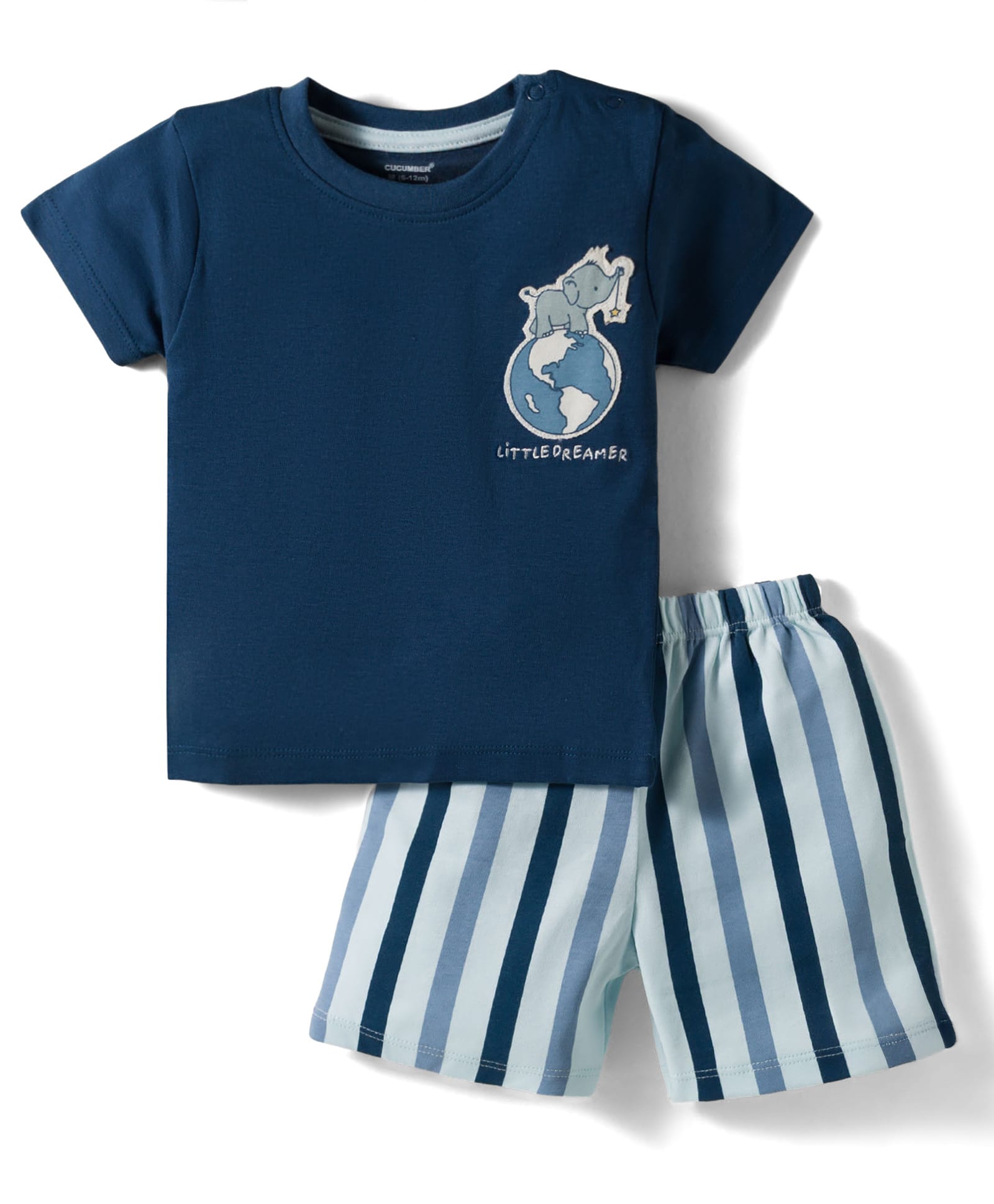 CUCUMBER Interlock Knit Half Sleeves Shorts Night Suit With Animal Embroidery - Navy Blue-image-42