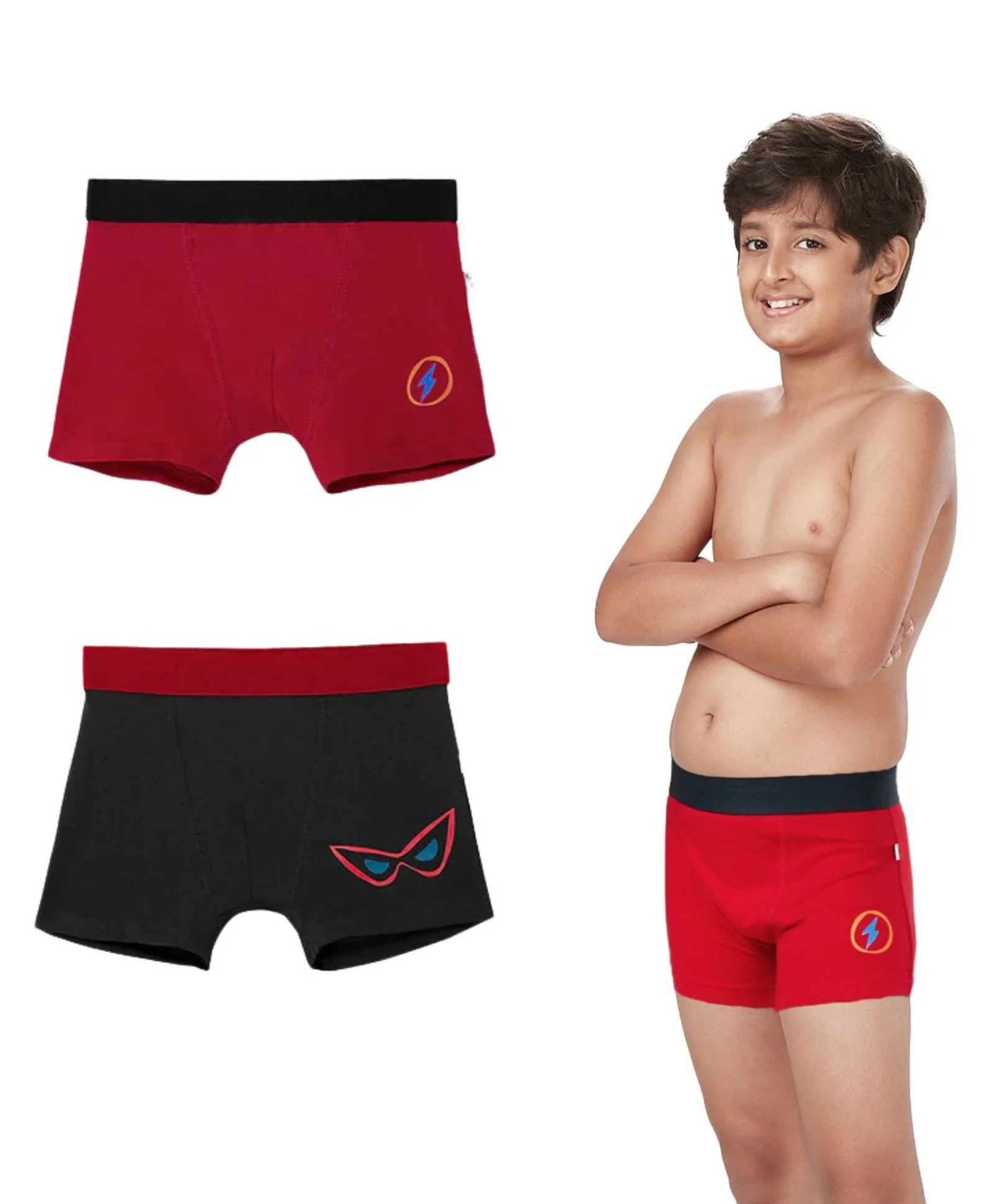 Plan B Cotton Blend Knit Pack Of 2 Thunder Flash & Cat Eye Mask Printed Boxer Style Briefs - Red & Black-picture-21