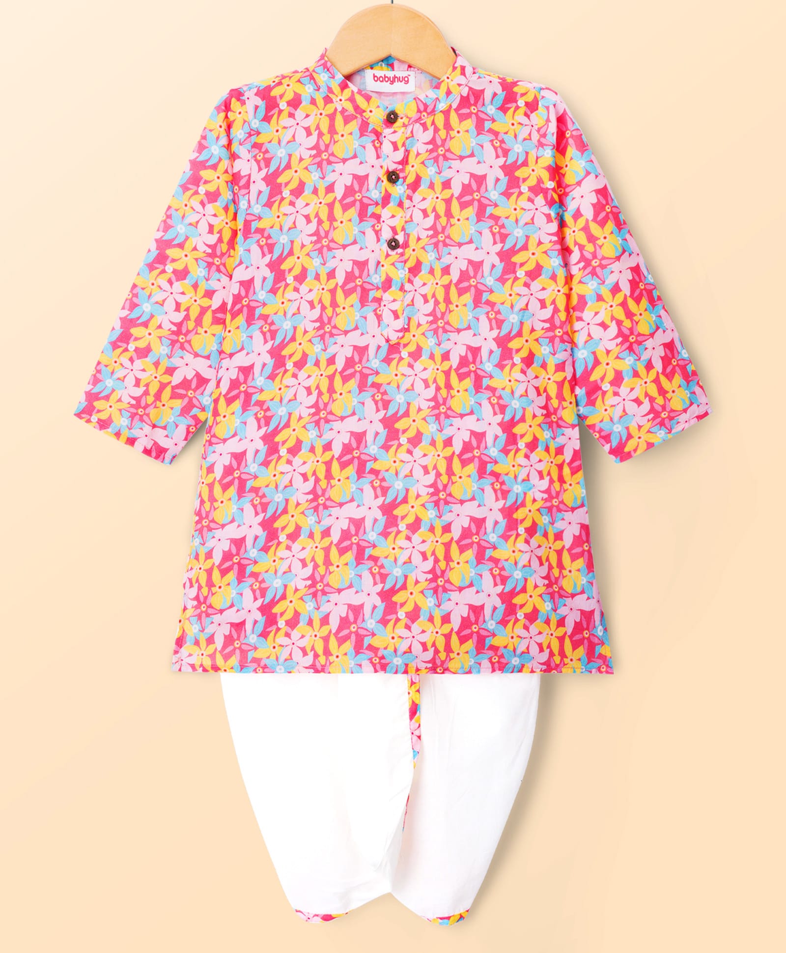 Babyhug Cotton Woven Full Sleeves Cambric Floral Printed Kurta Dhoti Set- Multicolour-picture-39