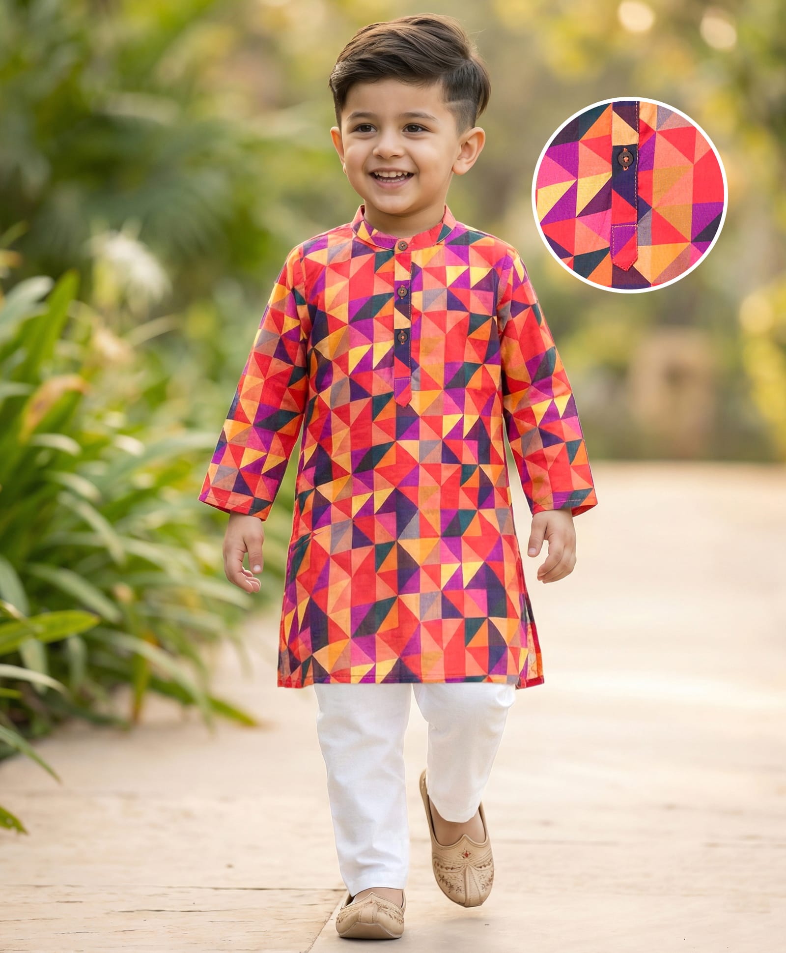 Babyhug Cambric Woven Full Sleeves Abstract Printed Kurta Pajama Set - Orange-picture-21