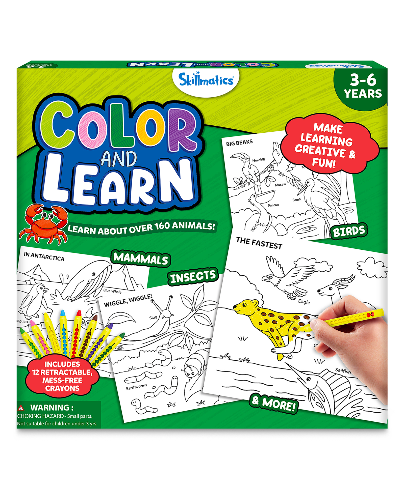 skillmatics Coloring Book with 12 Crayons Learn 160+ Animals with 50 Tear-Out Pages, Fun & Educational Gift for Kids Ages 36-picture-8