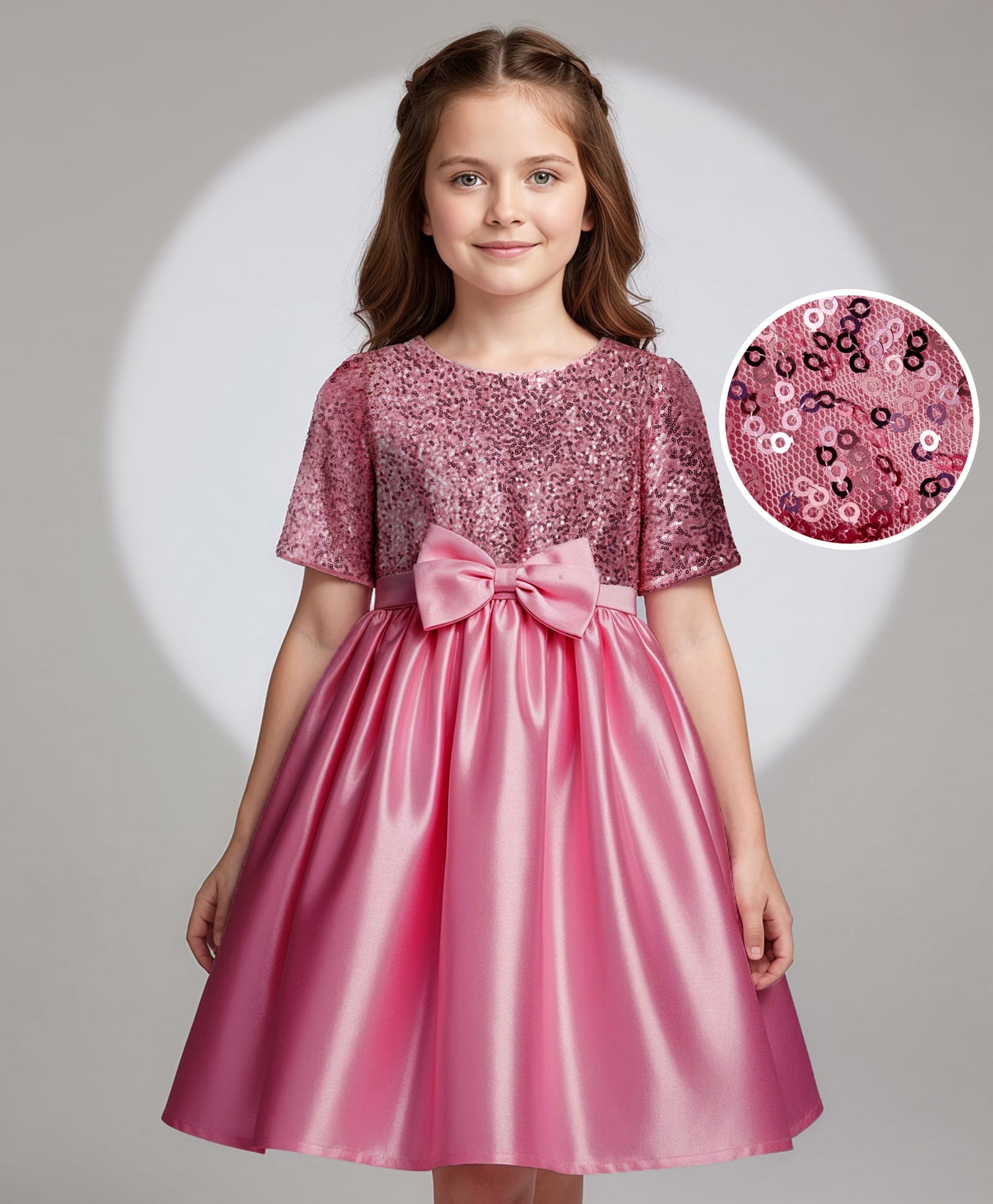 Hola Bonita Woven Half Sleeves Party Dress with Sequins & Bow Applique - Rose Gold-image-33