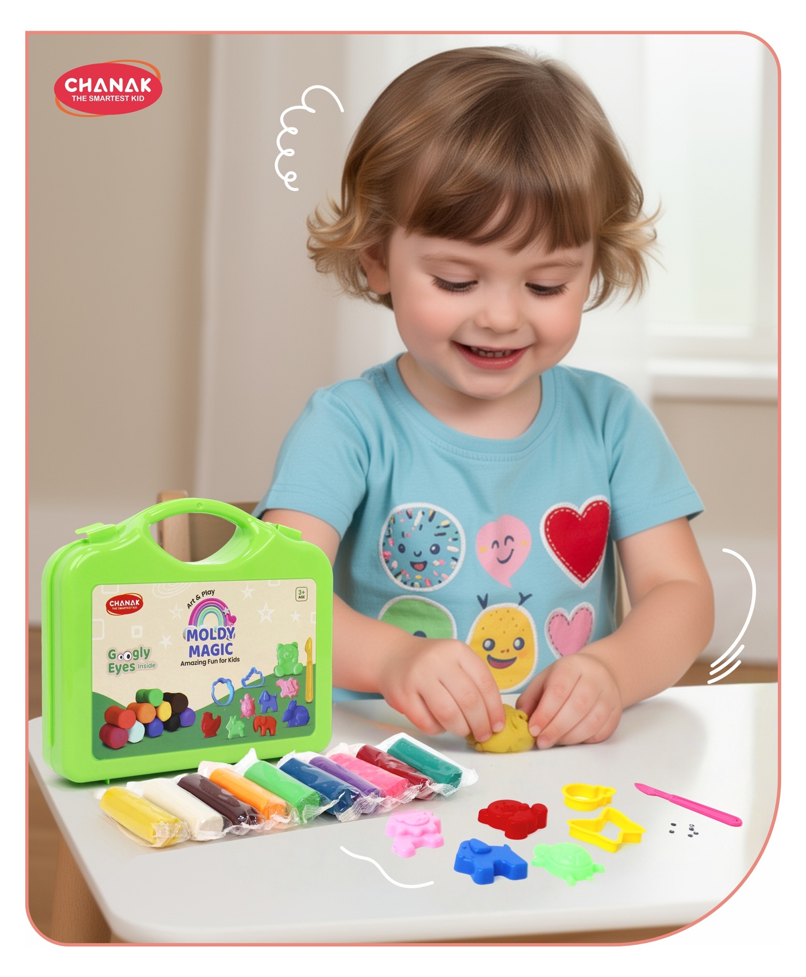 Aditi Toys Moldy Magic Play Dough with Foldable Suitcase, Multicolor Dough with 10 Colorful Dough & Sculpting Figures, Includes Googly Eyes, Non-Toxic Clay Dough, Above 3 Years (Green Suitcase)-image-2