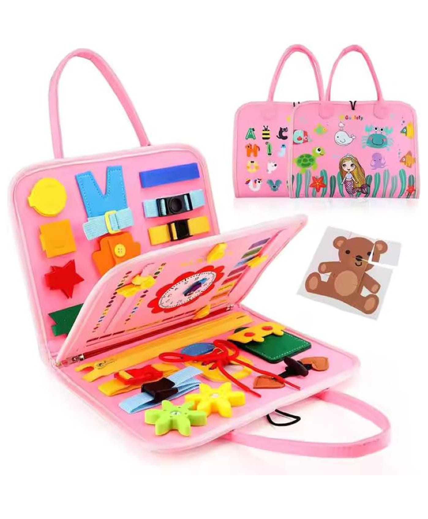 New Pinch Montessori Busy Board Toy to Develop Basic Skills, Educational Sensory Busy Book for Toddlers Travel Toys for Airplane Car Aged 3+ Kids, Activity Parents Kids Travelling Toys, pink-image-27