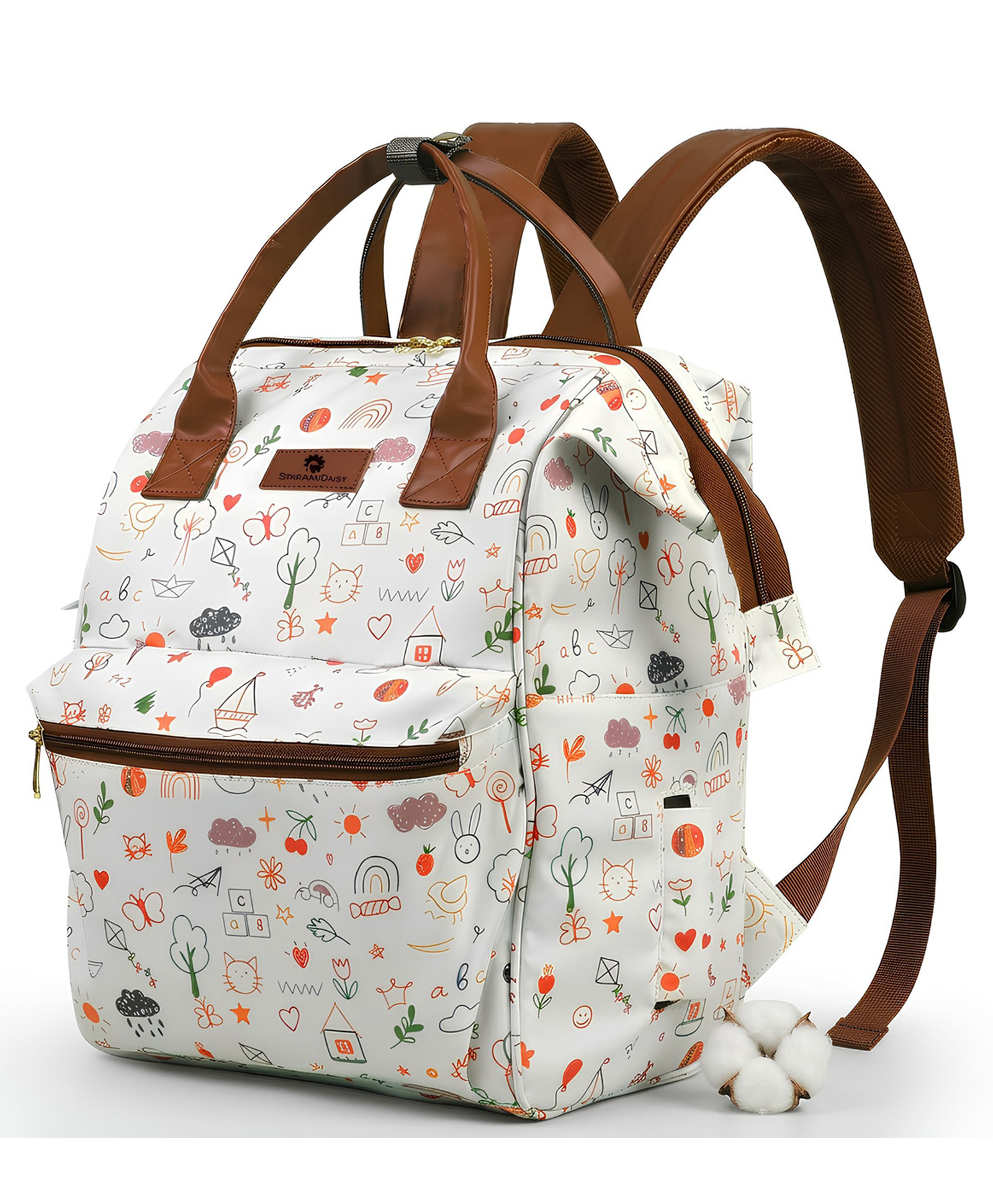 StarAndDaisy Baby Diaper Bag for Mother Travel Diaper with Laptop Pocket Nature Print - Brown-image-9