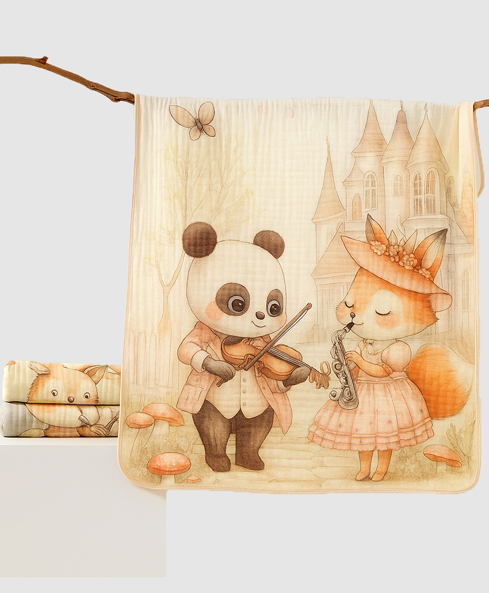 Little Surprise Box Super Soft Breathable Pure Muslin Cotton Blanket Coat Panda Woodland Print - Brown-picture-14