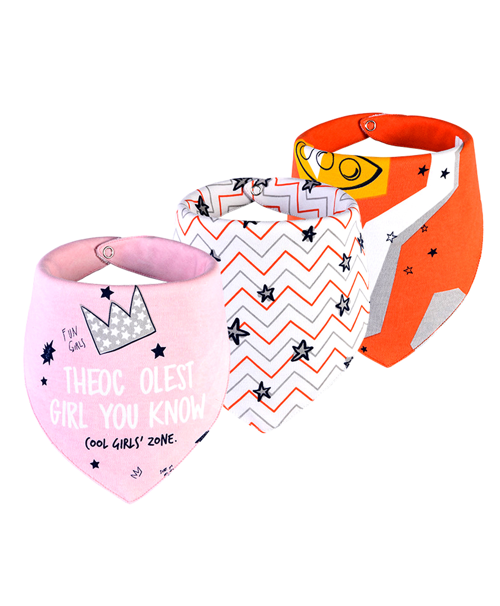 Little Surprise Box Premium Bib with adjustable snap button Closure Pack Of 3 - Pink - White - Orange-image-20