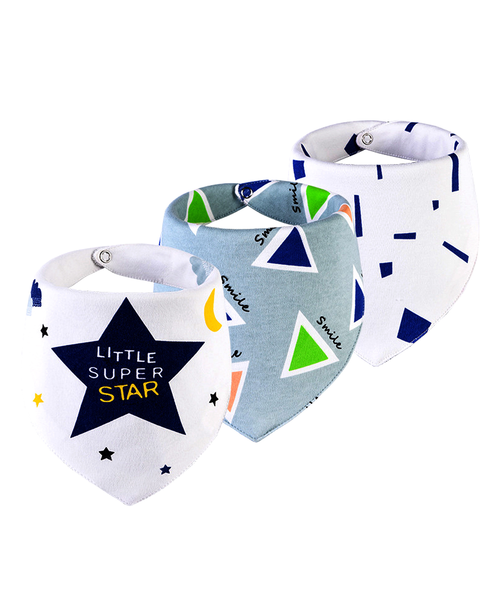 Little Surprise Box Premium Bib with adjustable snap button Closure Pack Of 3 - White - Blue-image-22