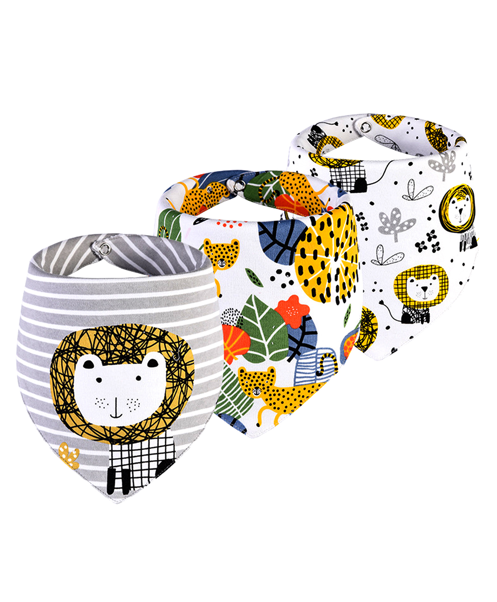 Little Surprise Box Premium Bib with adjustable snap button Closure Geometric Animals print Pack Of 3 - Multi-image-19