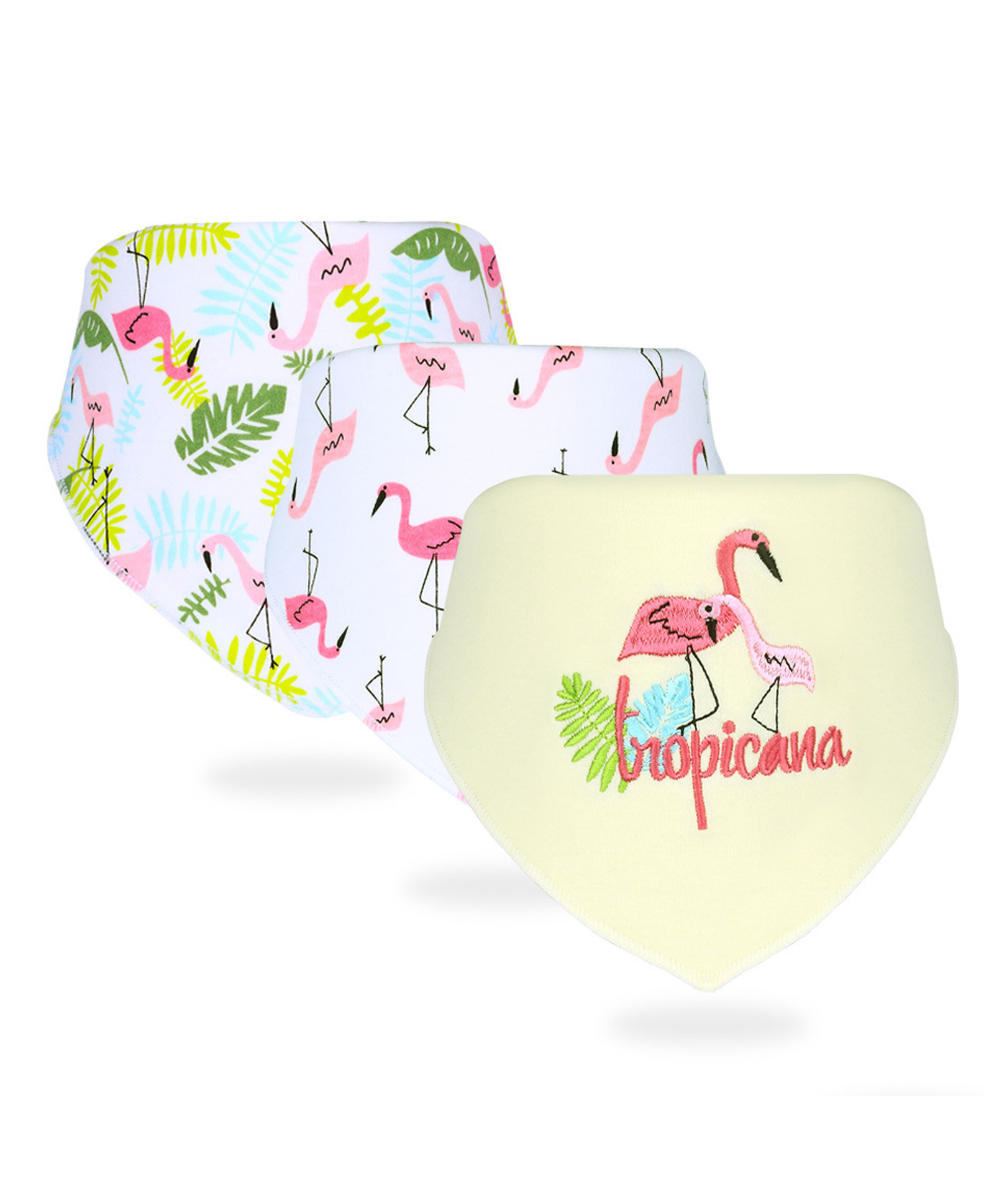 Little Surprise Box Premium Bib with adjustable snap button Closure Flemingo Print Pack Of 3 - White - Yellow-image-40