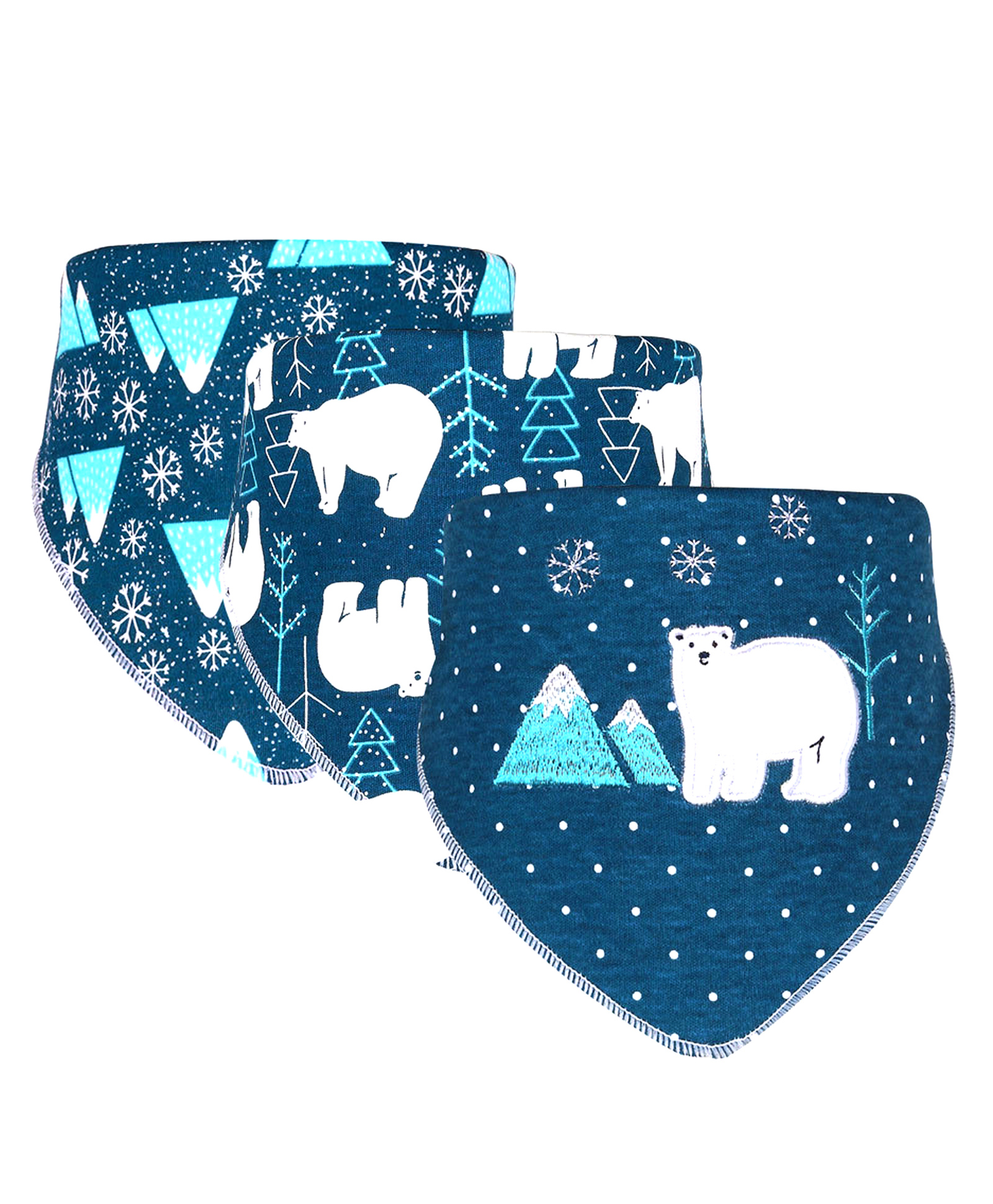 Little Surprise Box Premium Bib with adjustable snap button Closure Pack Of 3 Polar Bear Print - Blue-image-17