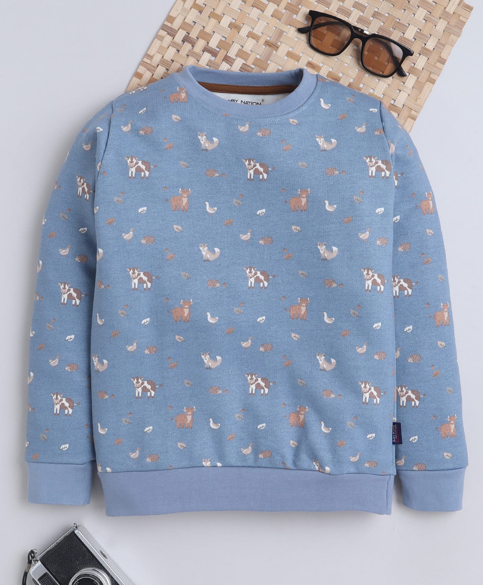 BABY NATION Cotton Knit Full Sleeves Animals Printed Light Winter Sweatshirt - Blue-picture-35