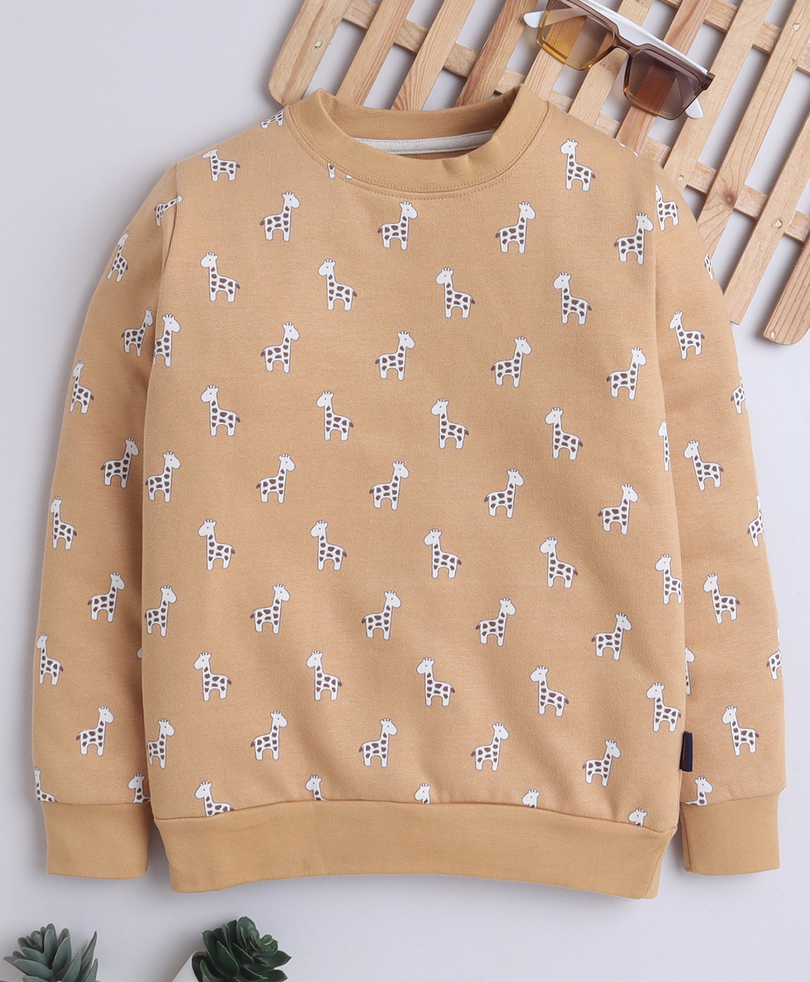 BABY NATION Knitted Knit Full Sleeves Giraffe Printed Light Winter Sweatshirt - Yellow-picture-15
