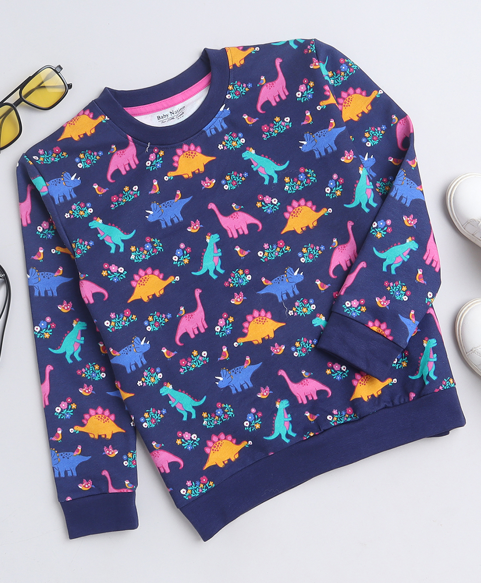 BABY NATION Knitted Knit Full Sleeves Dinosaur Printed Light Winter Sweatshirt - Navy Blue-picture-27