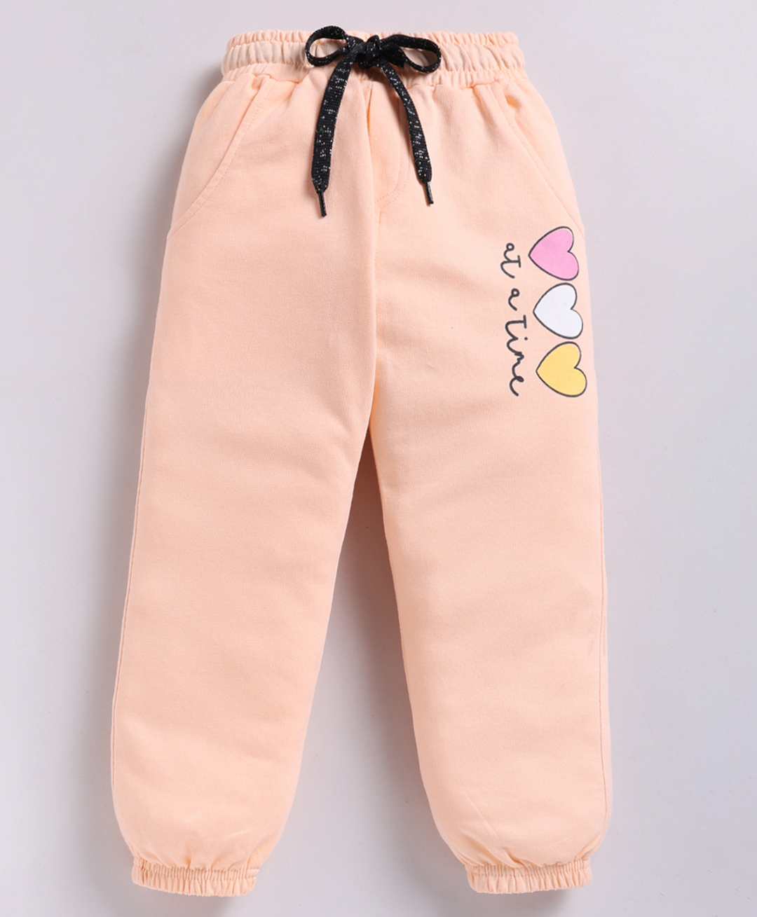 Kidcity Cotton Knit Hearts & Typography Printed Joggers - Light Peach-picture-12