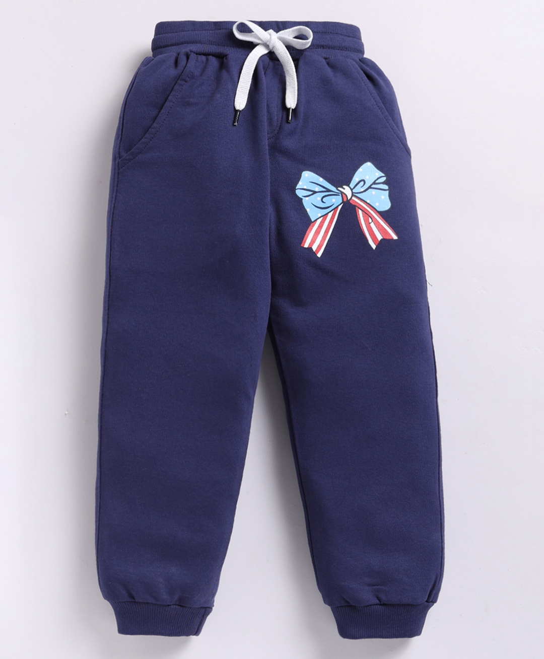 Kidcity Cotton Knit Bow Printed Joggers - Navy-picture-25