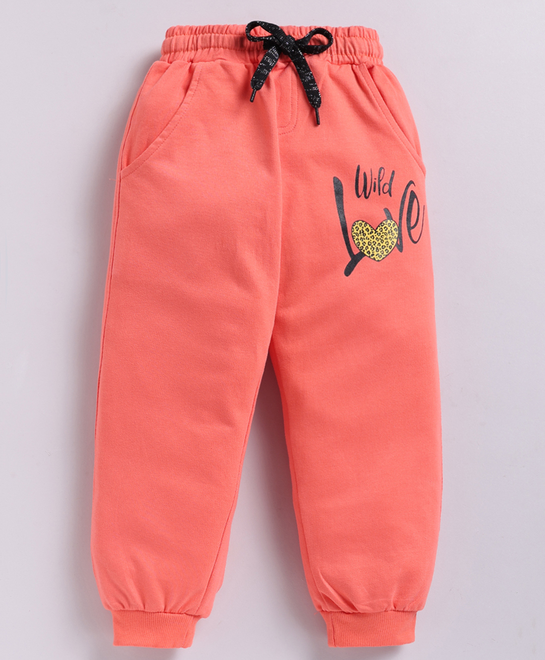 Kidcity Cotton Knit Wild Love Text Printed Joggers - Coral-picture-24