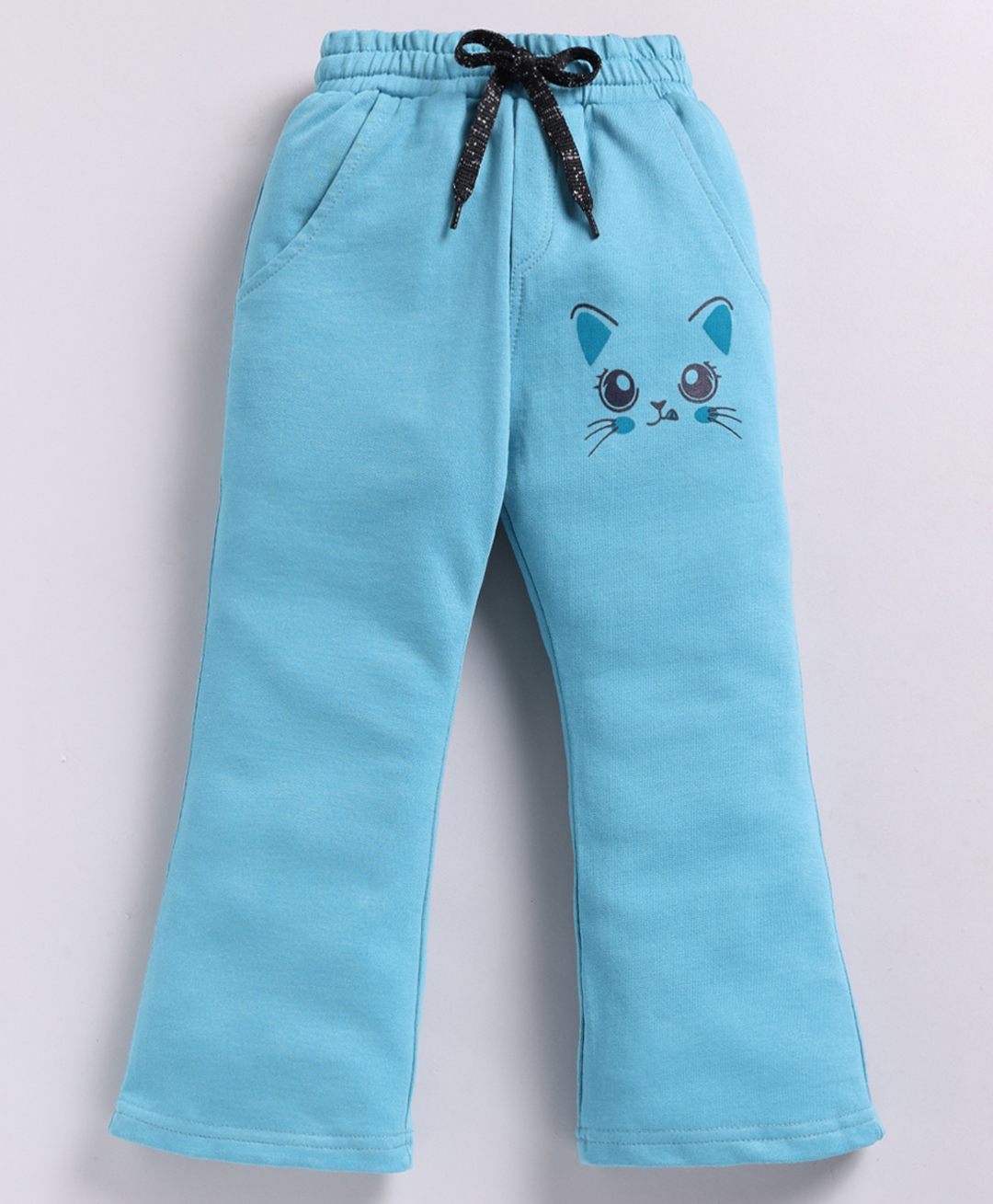 Kidcity Cotton Knit Kitty Face Printed Joggers - Sky Blue-picture-12