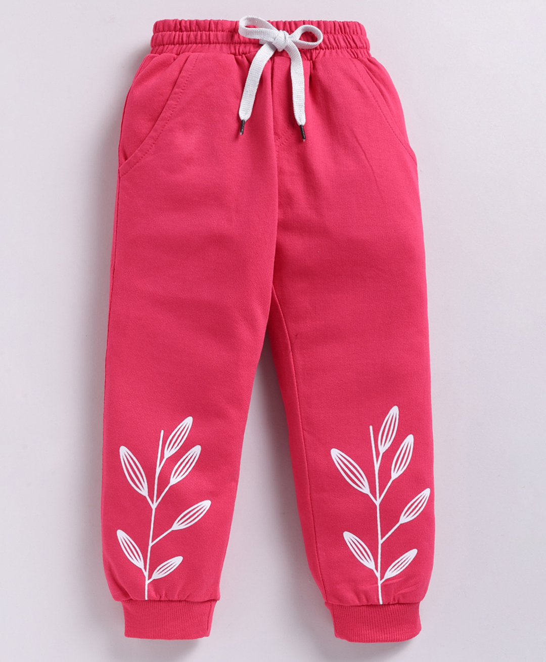 Kidcity Cotton Knit Leaf Printed Joggers - Pink-picture-25
