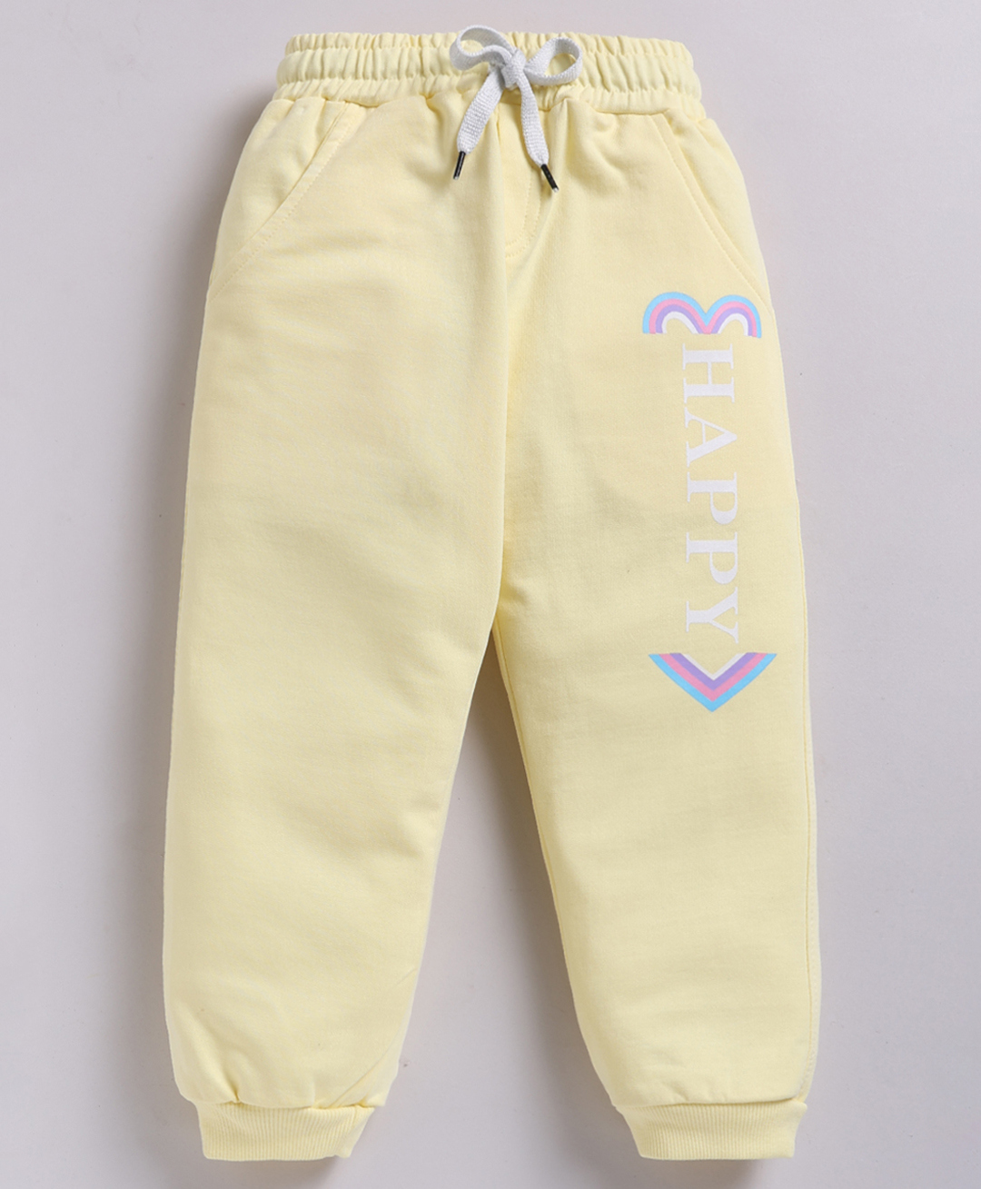 Kidcity Cotton Knit Happy Text Printed Joggers - Light Lemon-picture-26
