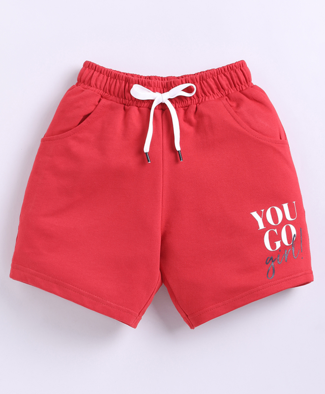Kidcity Cotton Knit You Go Girl Text Printed Shorts - Red-picture-27