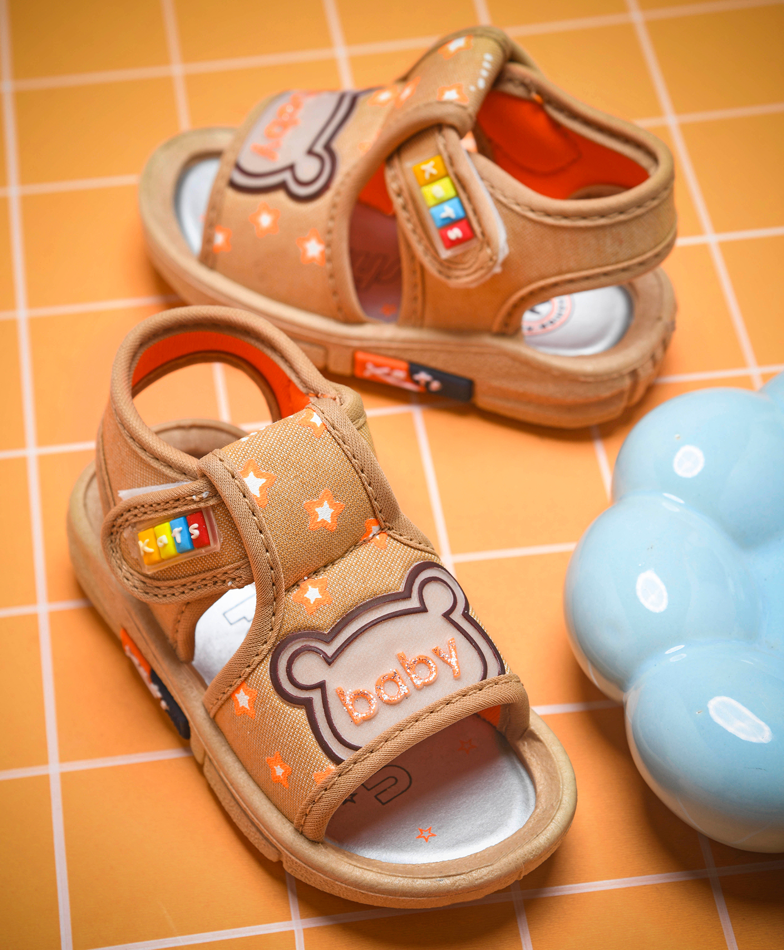 KATS Baby Text Patch Detailed Musical Velcro Closure Sandals - Tan-picture-47