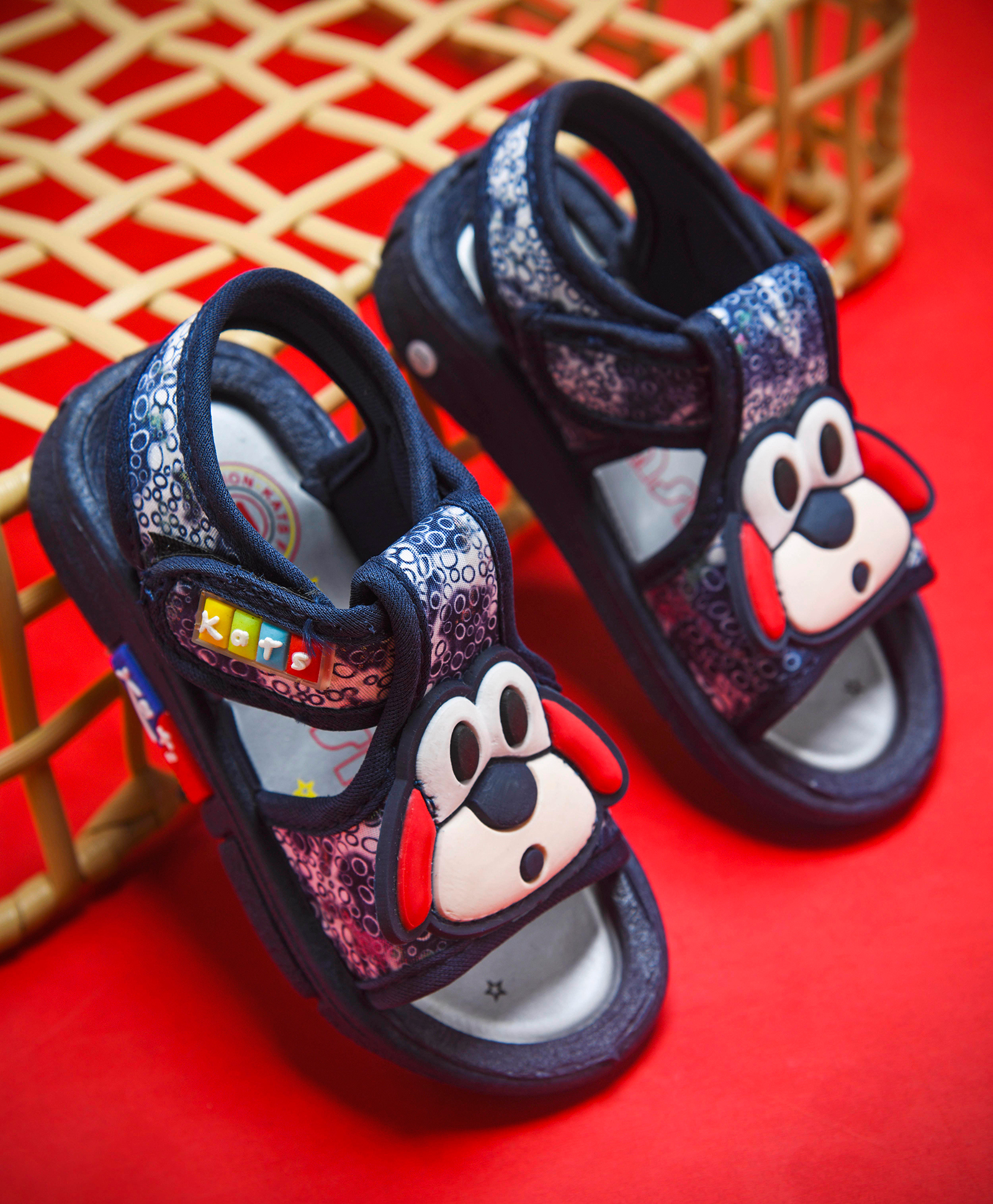 KATS Puppy Face Patch Detailed Musical Sandals With Velcro Closure - Navy Blue-image-23