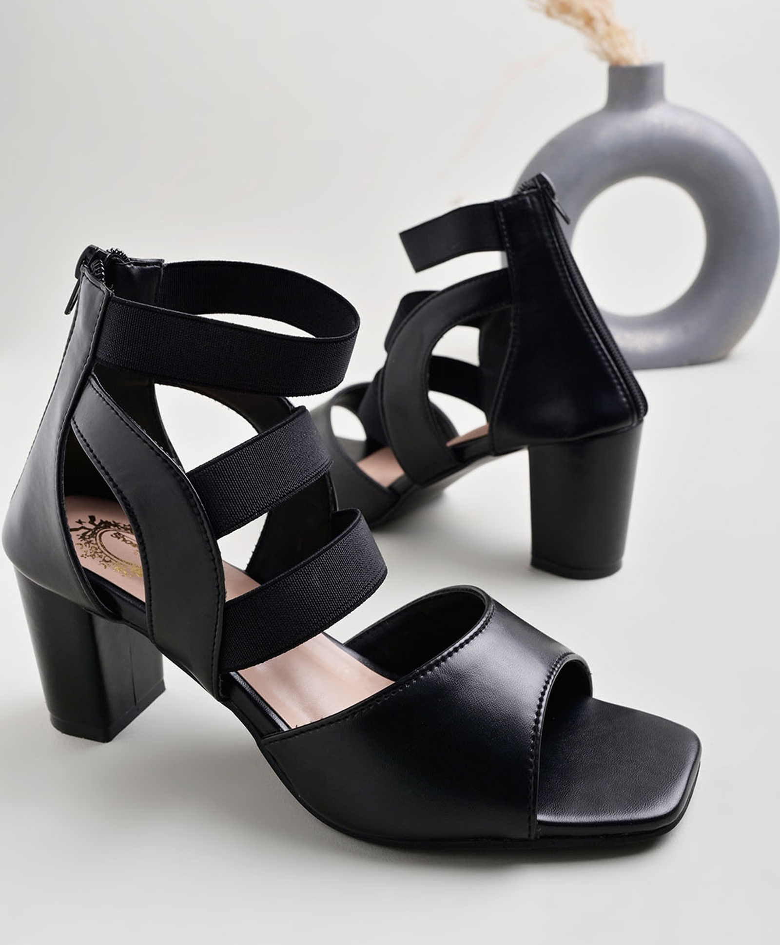 Shoetopia Solid Zipper Closure Heeled Sandals - Black-image-28