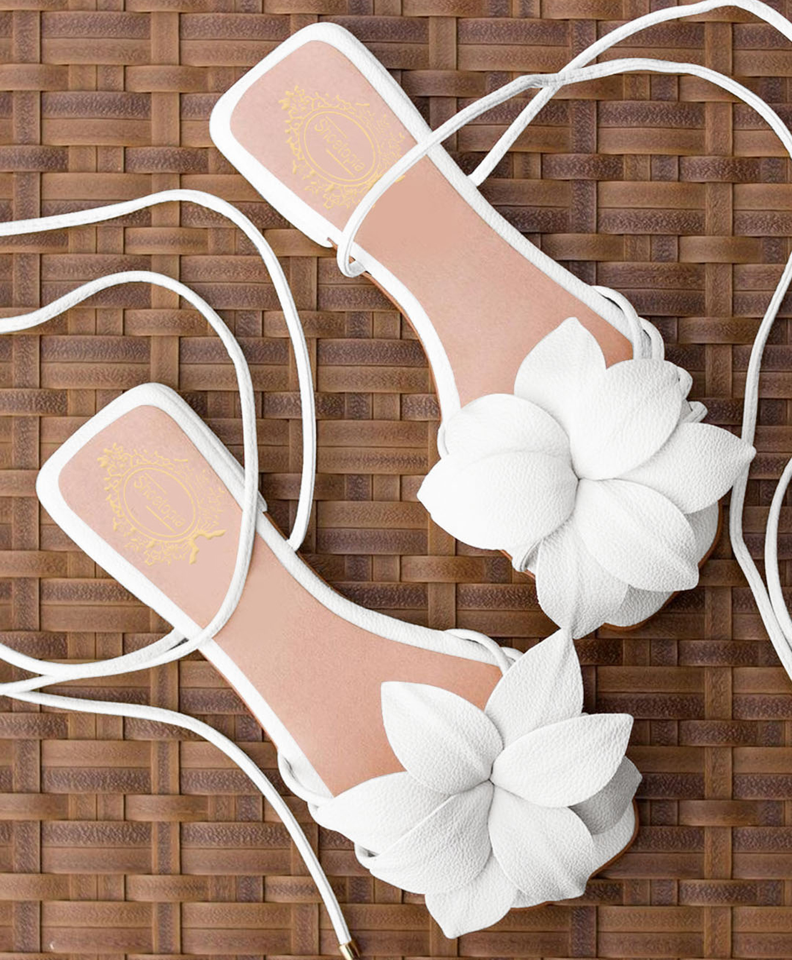 Shoetopia Floral Applique Detailed Tie Up Sandals - White-image-27
