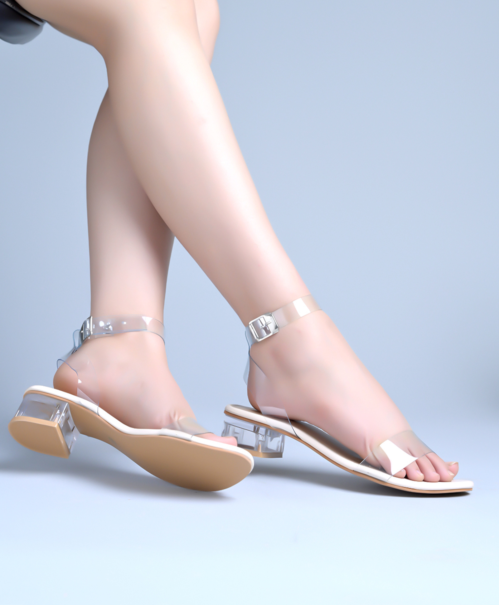 Shoetopia Transparent Strap Detailed Heeled Sandals - Cream-picture-13