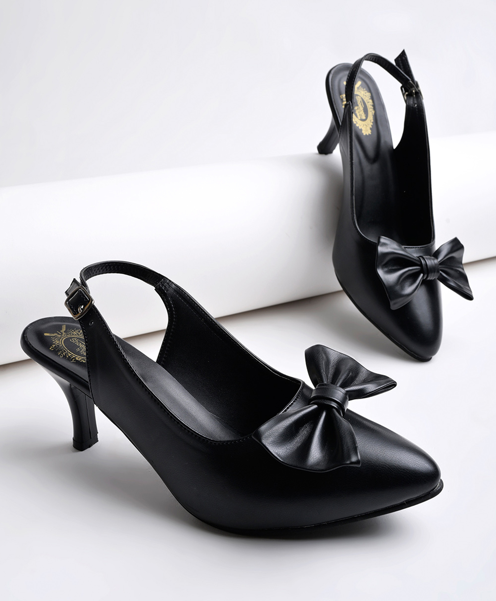 Shoetopia Bow Applique Detailed Buckle Closure Pump Sandals - Black-image-48