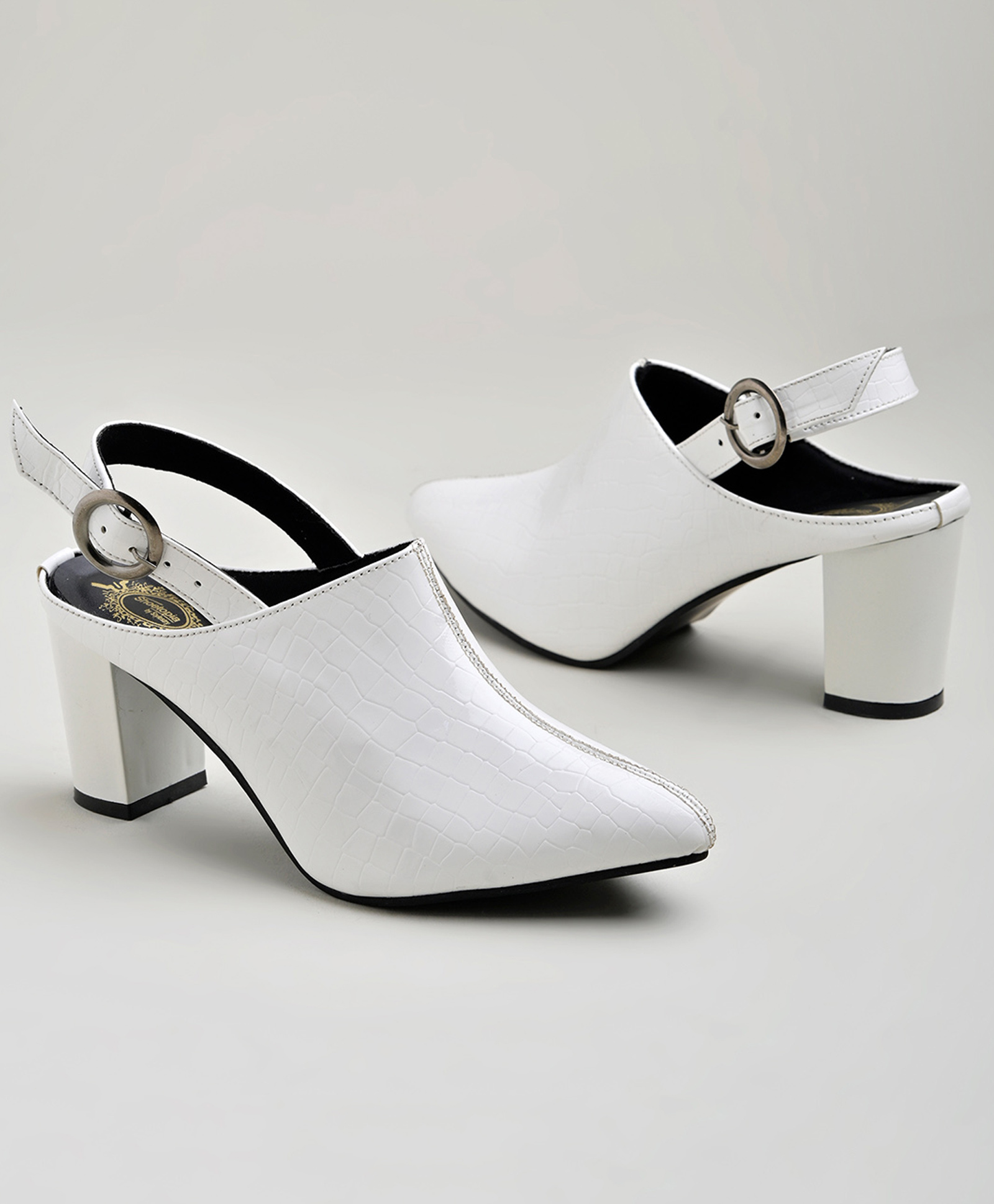 Shoetopia Crocodile Pattern Designed Heeled Sandals - White-picture-12