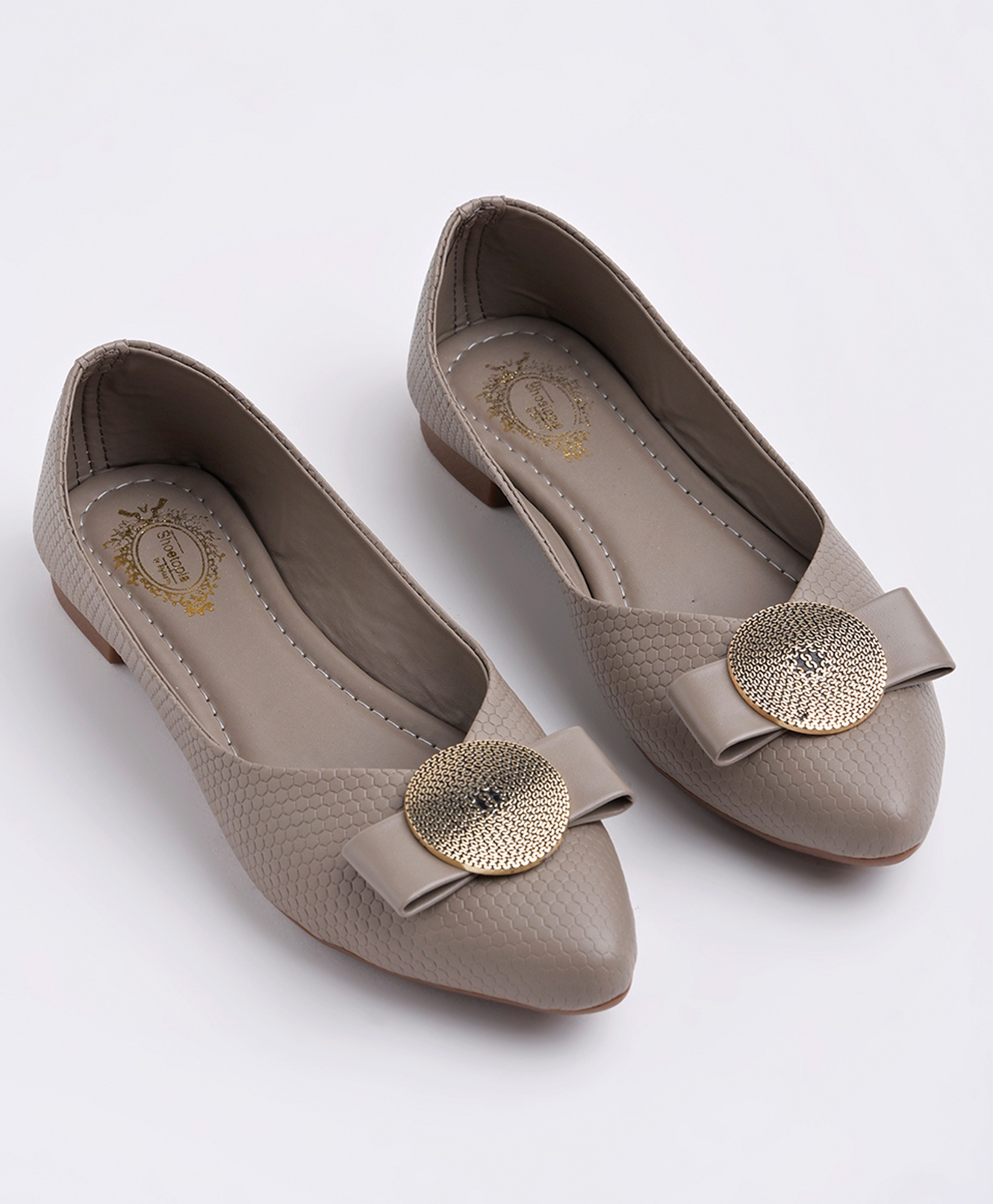 Shoetopia Geometric Applique Detailed Ballerinas - Grey-picture-13