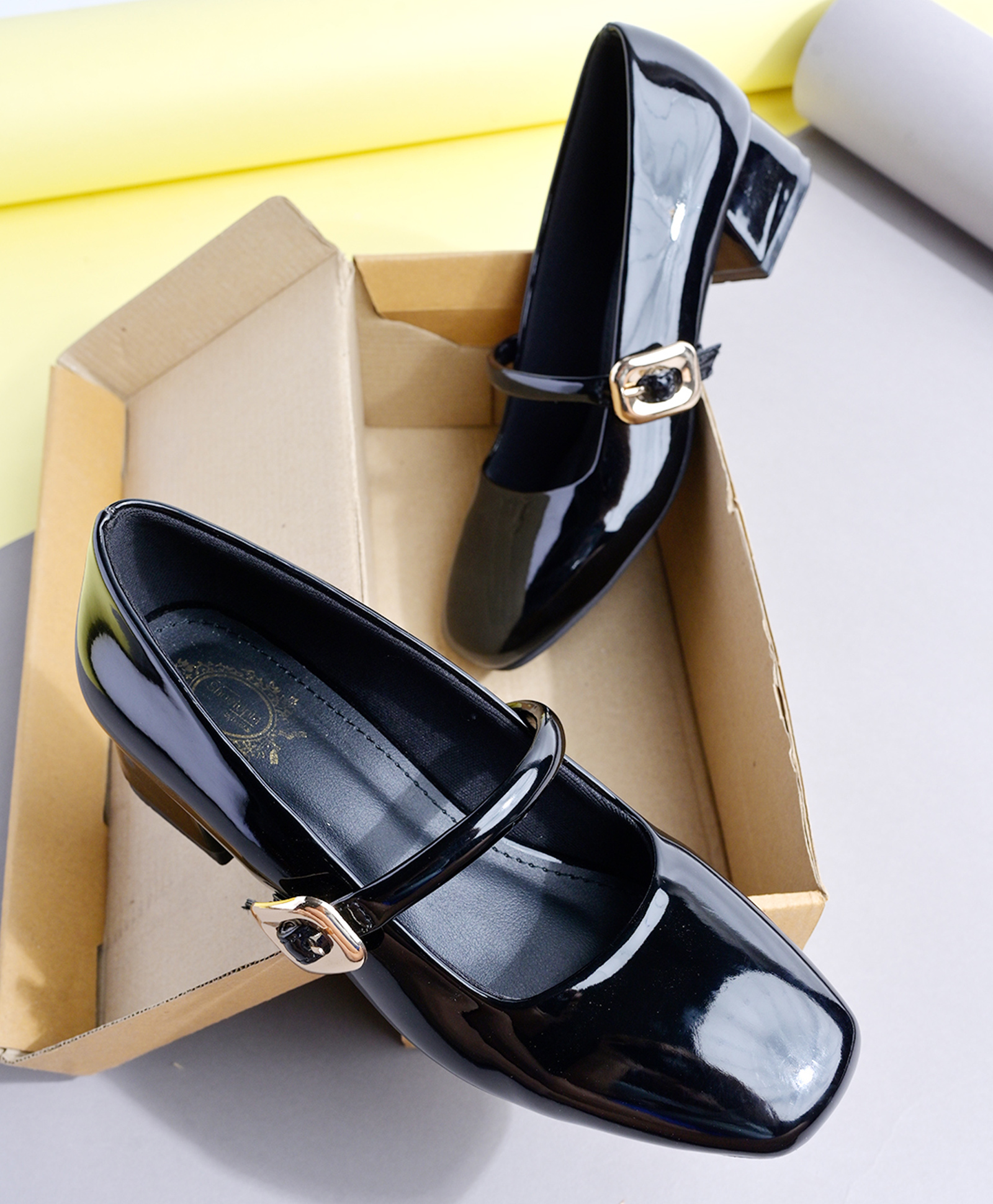 Shoetopia Glossy Finish Heeled Sandals - Black-image-37