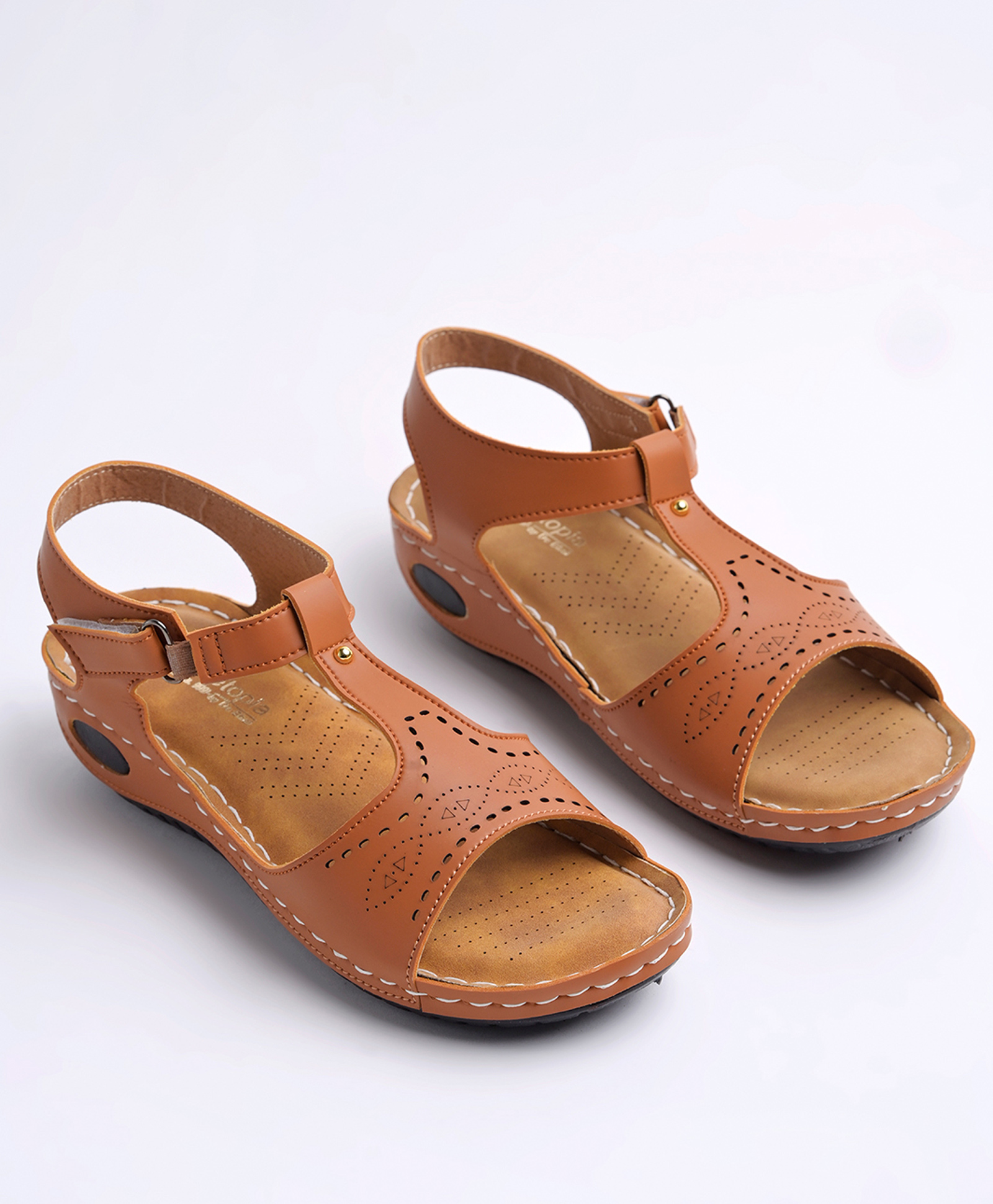Shoetopia Abstract Designed Velcro Closure Sandals - Tan-picture-11