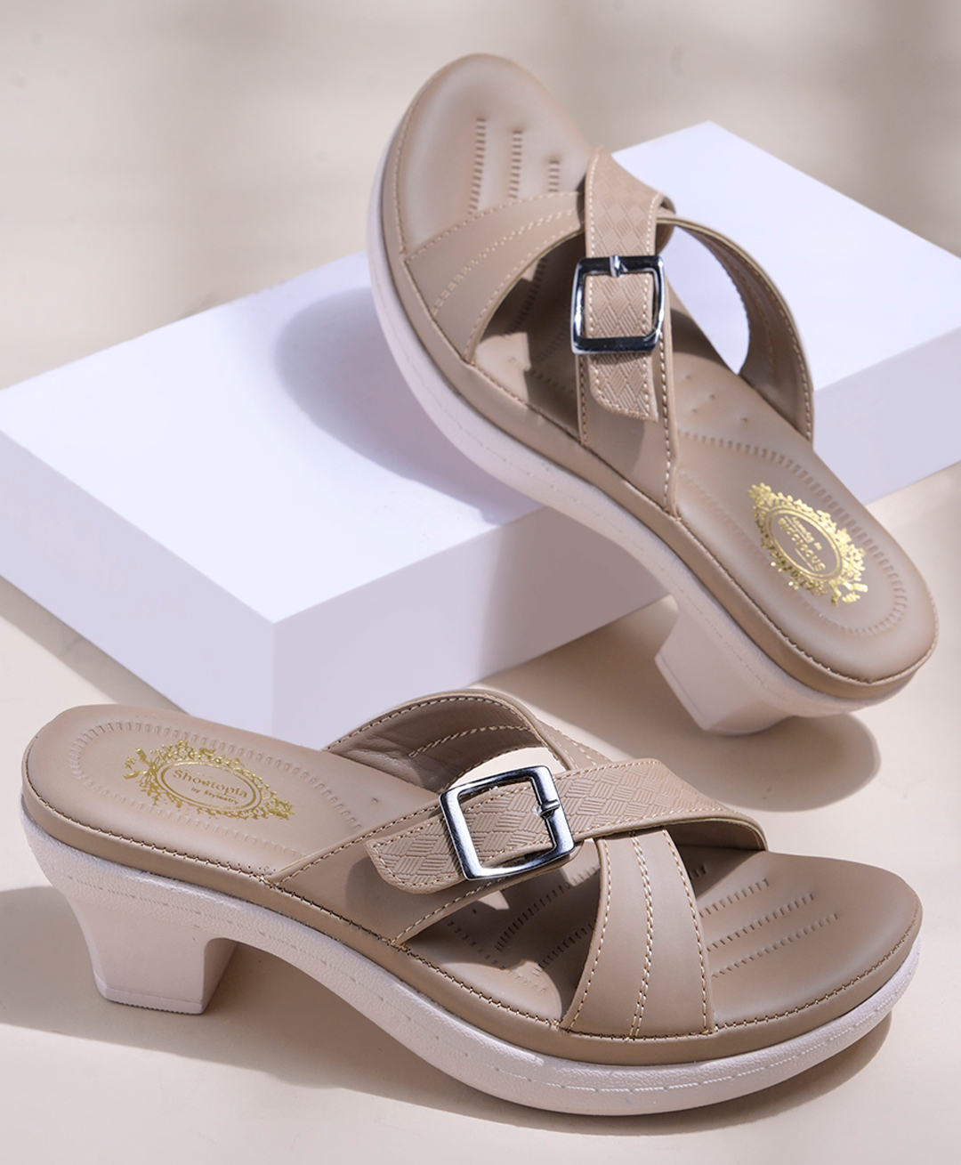 Shoetopia Geometric Designed Adjustable Strap Doctor Sole Sandals - Tan-picture-14